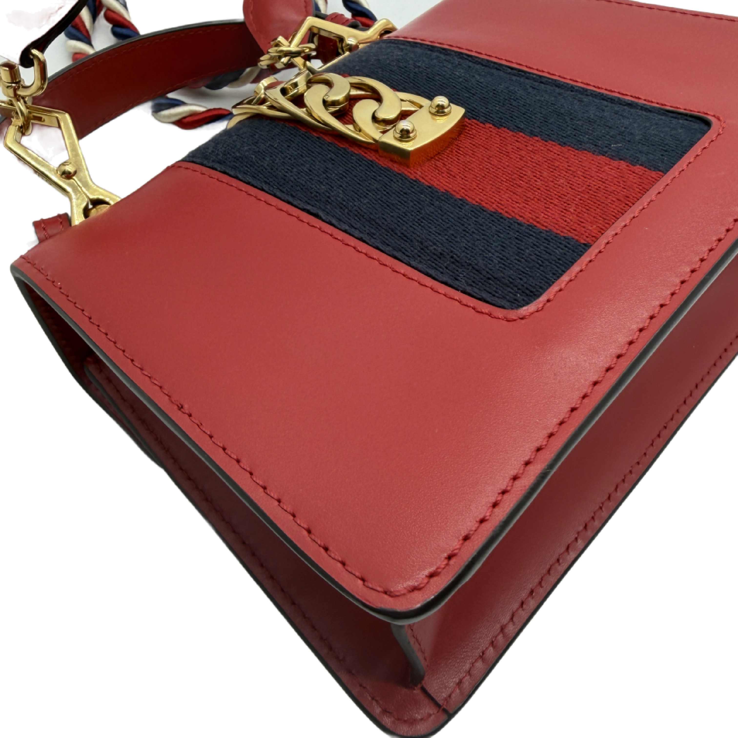 Sylvie Web Line Leather Chain Shoulder Bag — view 8