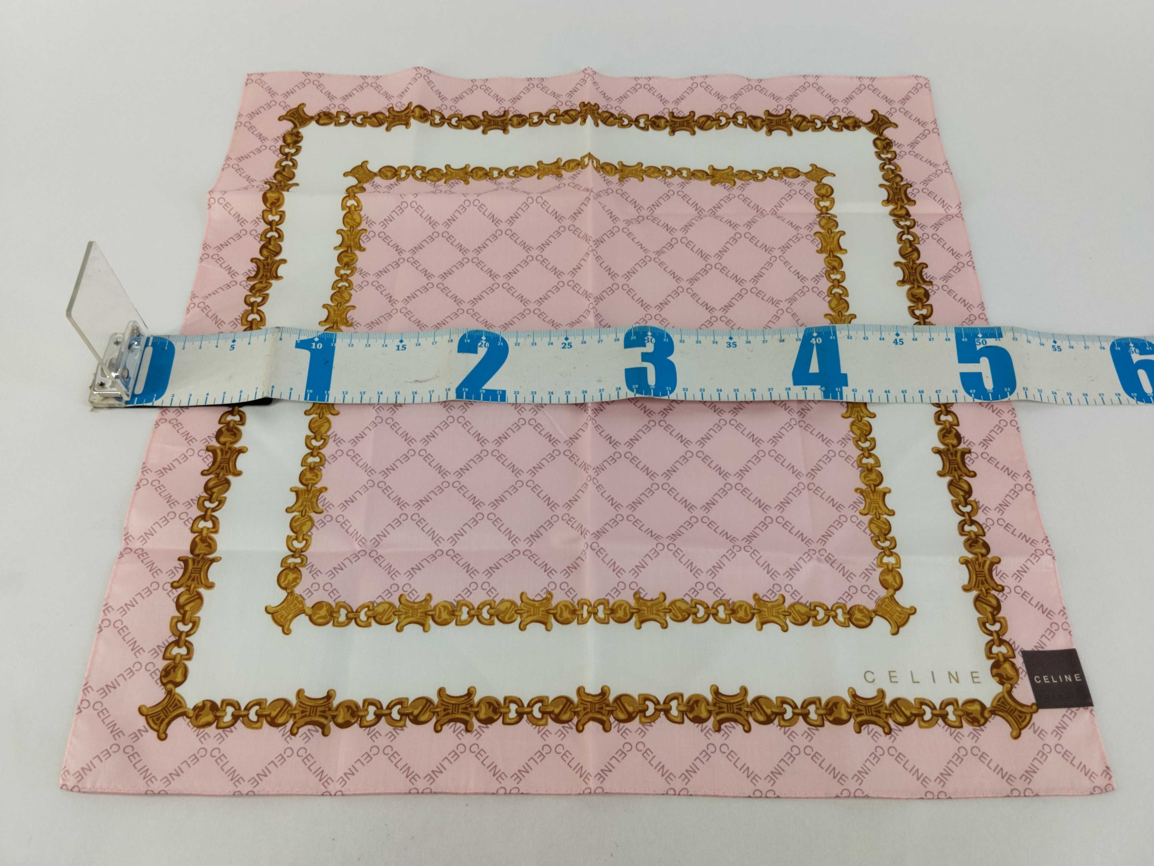 handkerchief scarf with sticker, logo print, macadam chain, pink, and other accessories. — view 2
