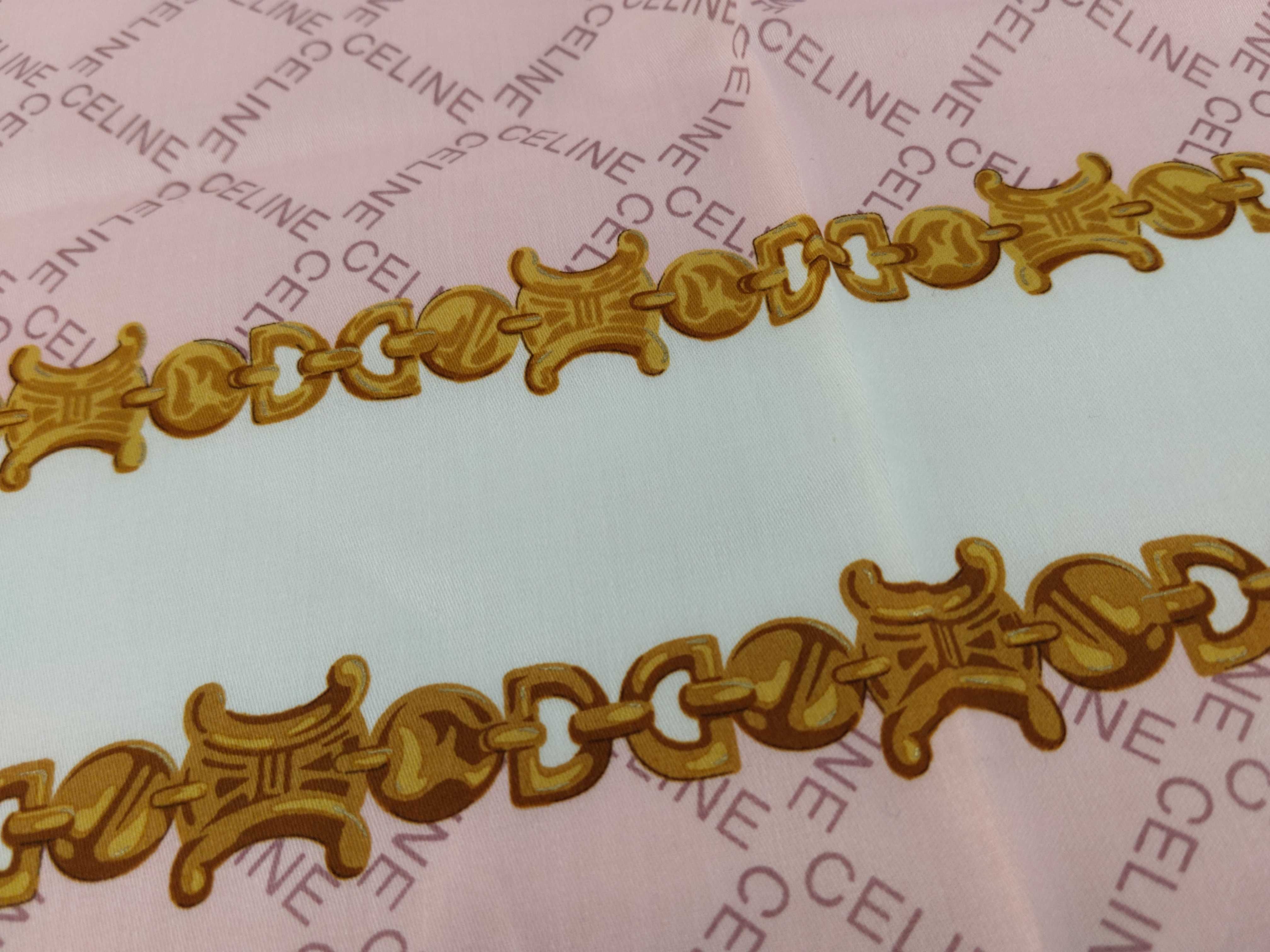 handkerchief scarf with sticker, logo print, macadam chain, pink, and other accessories. — view 6