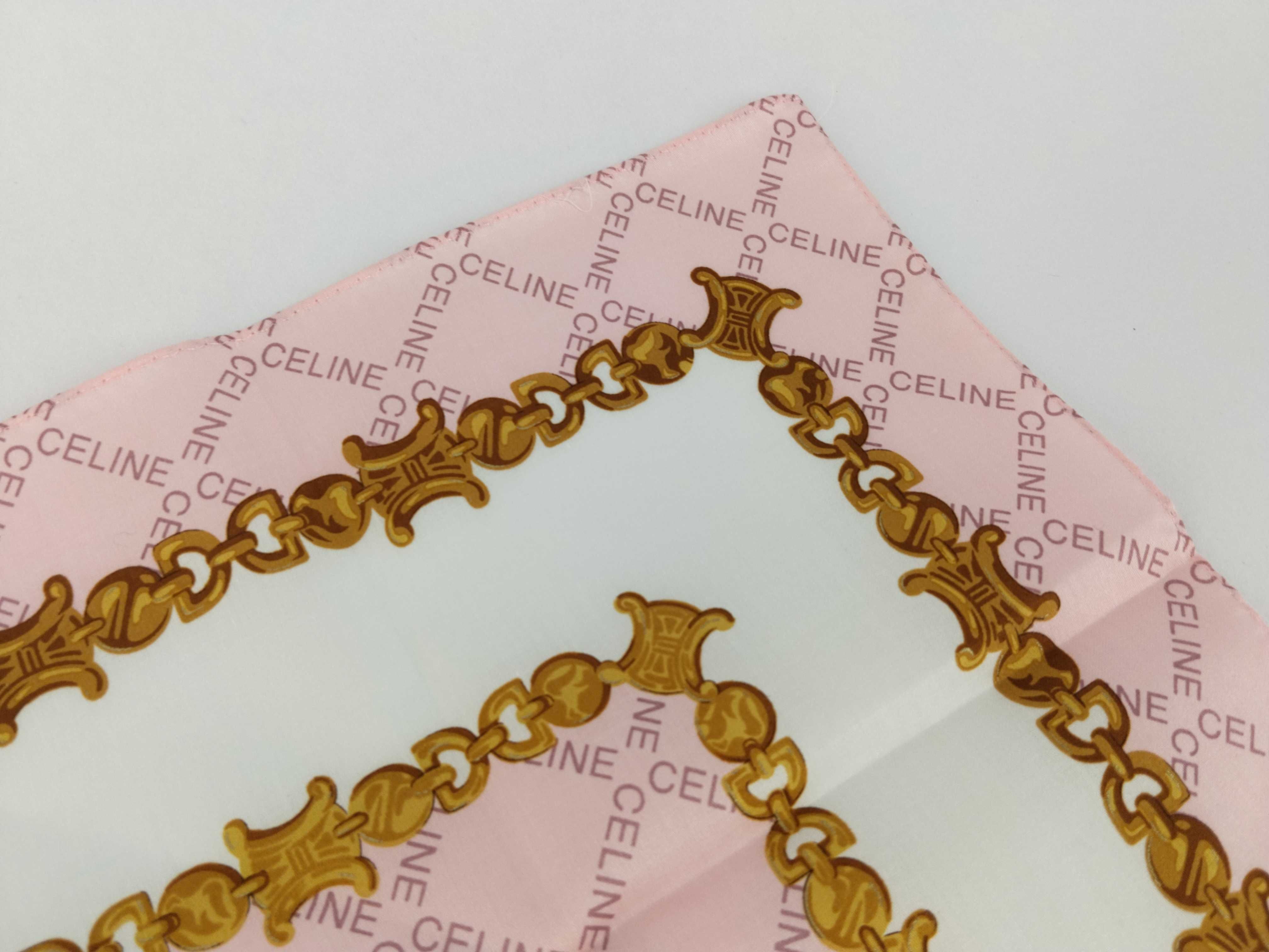 handkerchief scarf with sticker, logo print, macadam chain, pink, and other accessories. — view 9