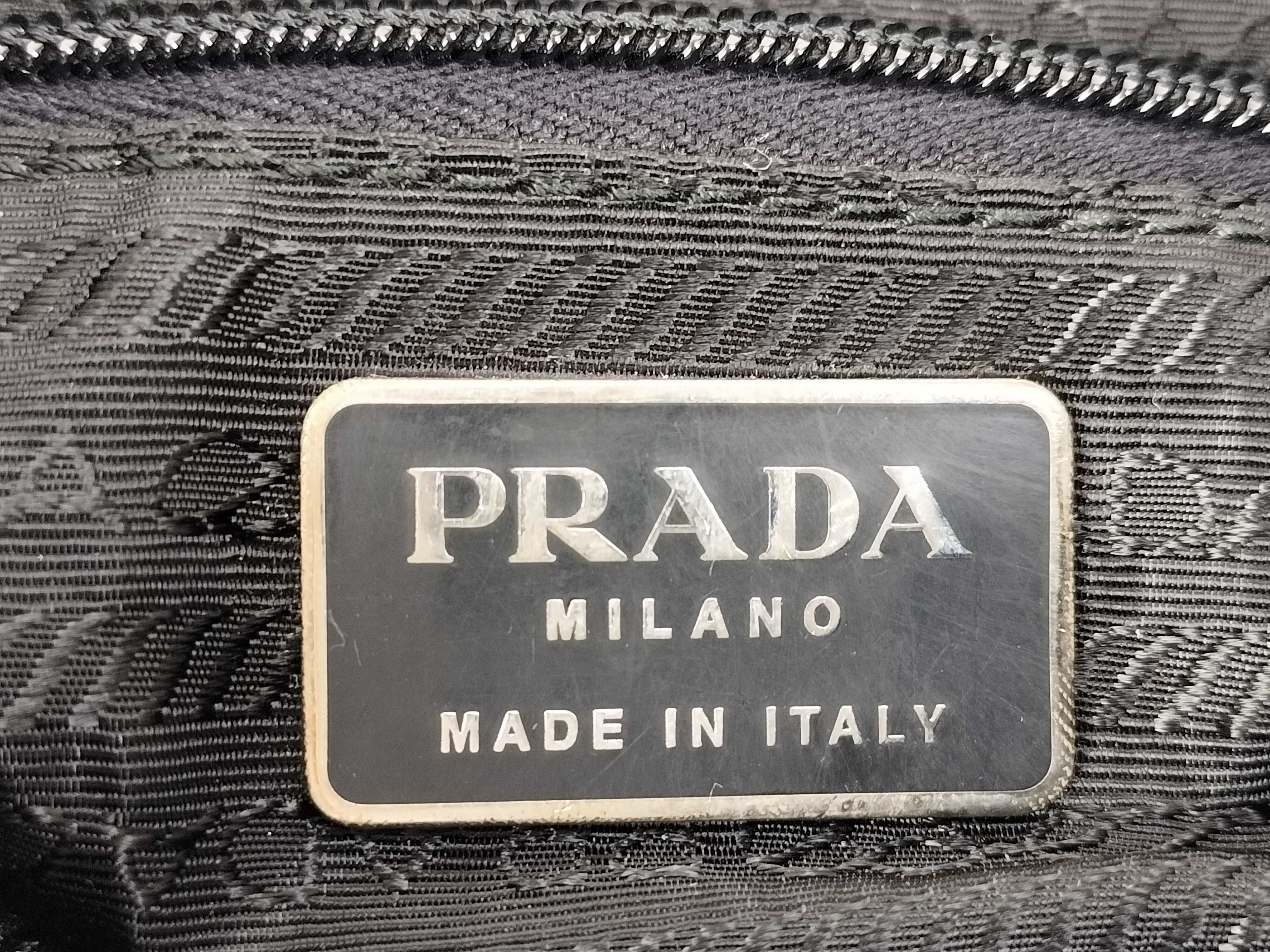 Nylon Prada Backpack, Black, Triangle Plate Backpack — view 12