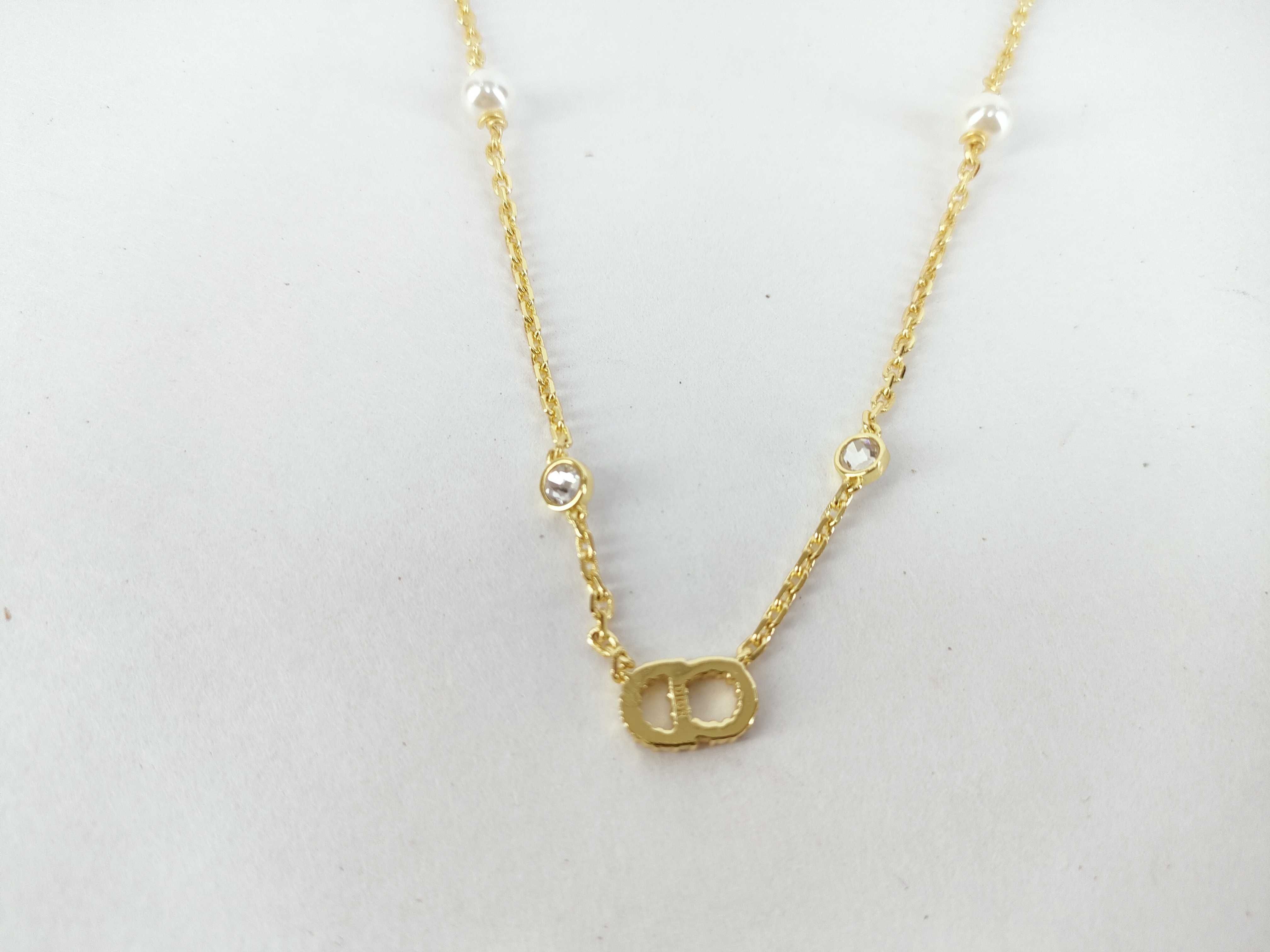 Christian Dior Rhinestone Pearl Gold Necklace — view 2