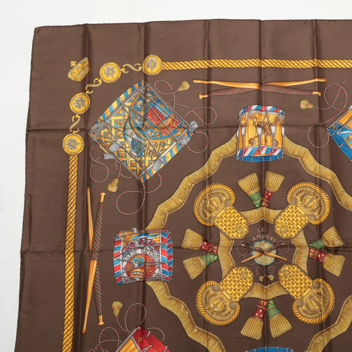 Carre 90 LES TAMBOURS Tambour Drum Scarf Silk Brown — view 2