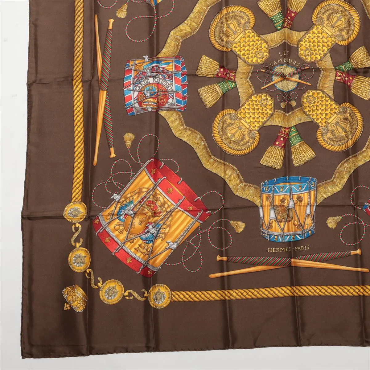 Carre 90 LES TAMBOURS Tambour Drum Scarf Silk Brown — view 5