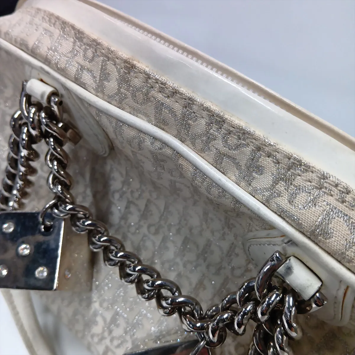 Gambler Trotter Canvas x Leather Handbag, White (Decoration removed) — view 11