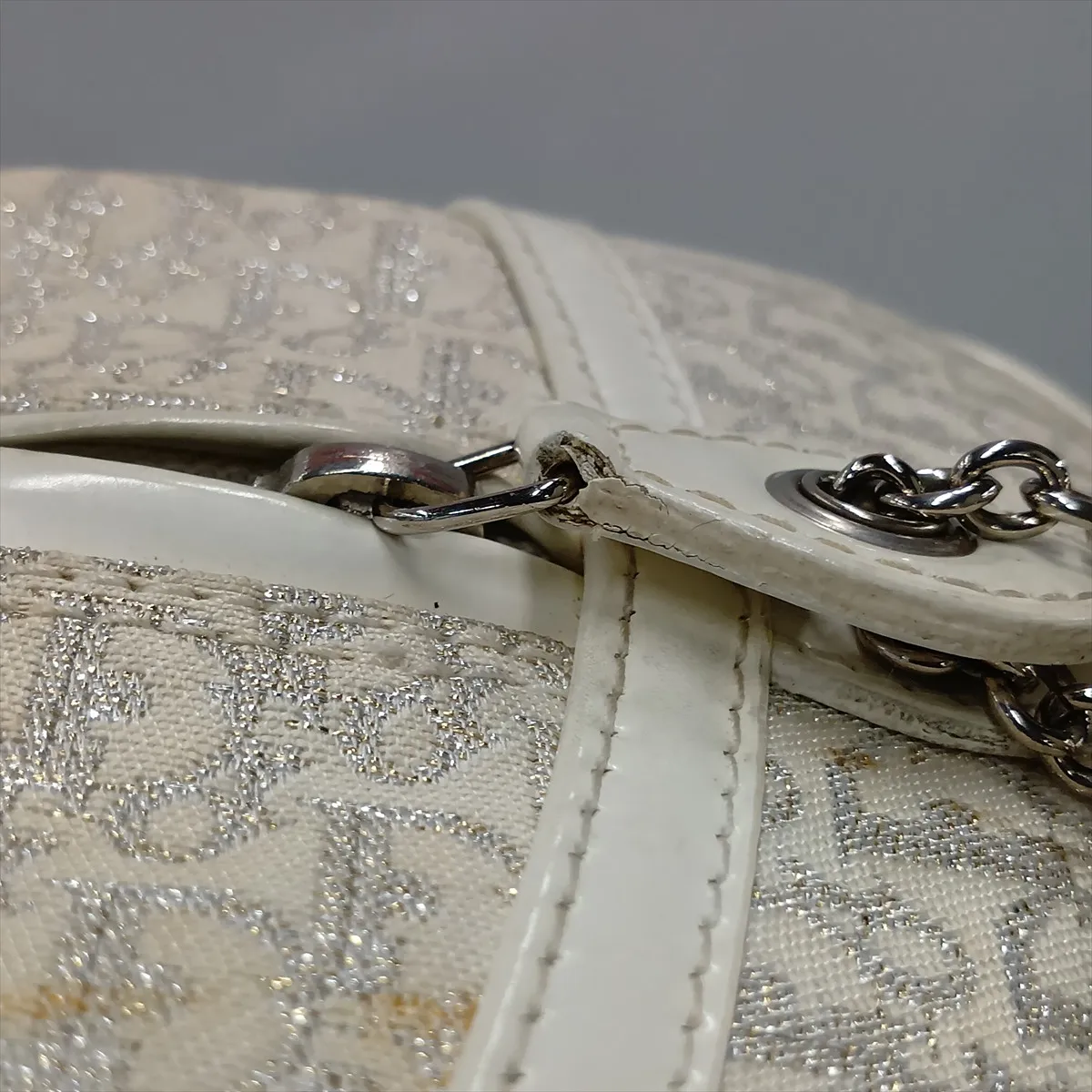 Gambler Trotter Canvas x Leather Handbag, White (Decoration removed) — view 12