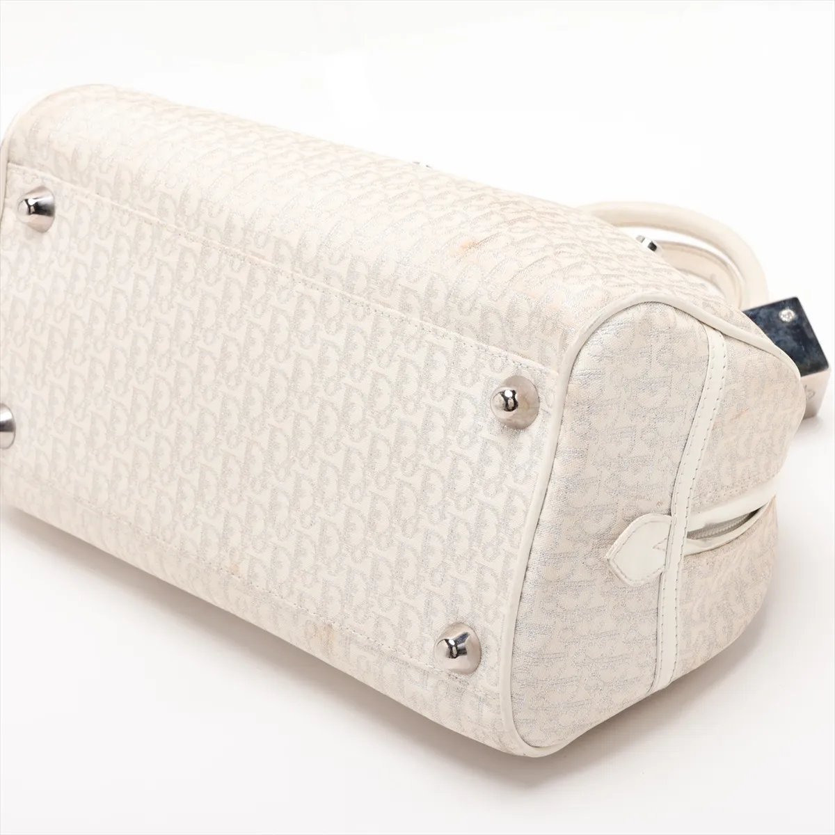Gambler Trotter Canvas x Leather Handbag, White (Decoration removed) — view 3