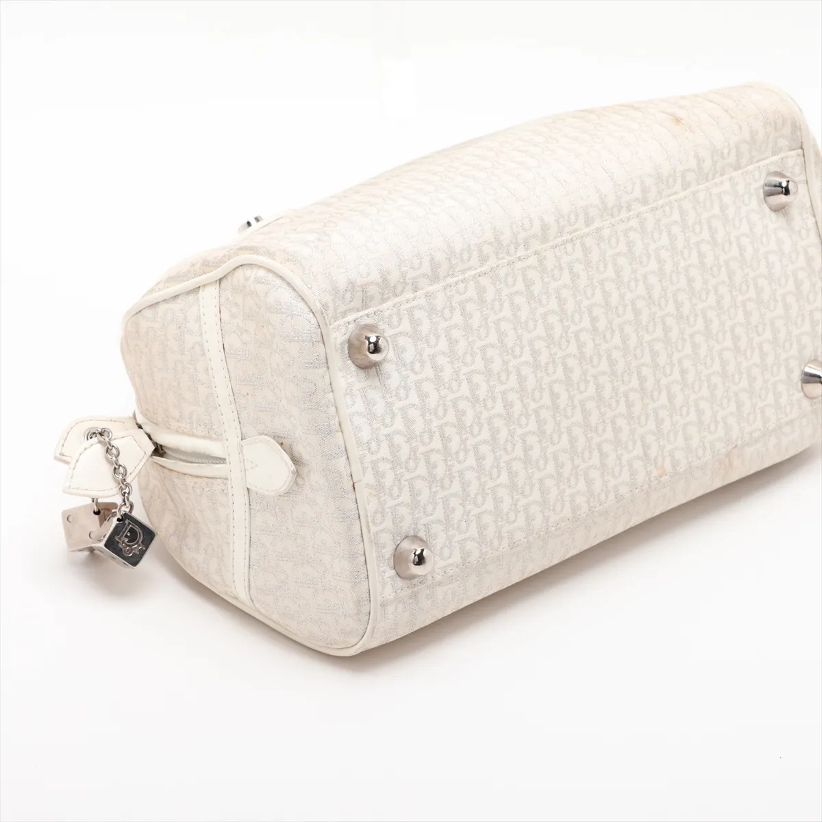 Gambler Trotter Canvas x Leather Handbag, White (Decoration removed) — view 4