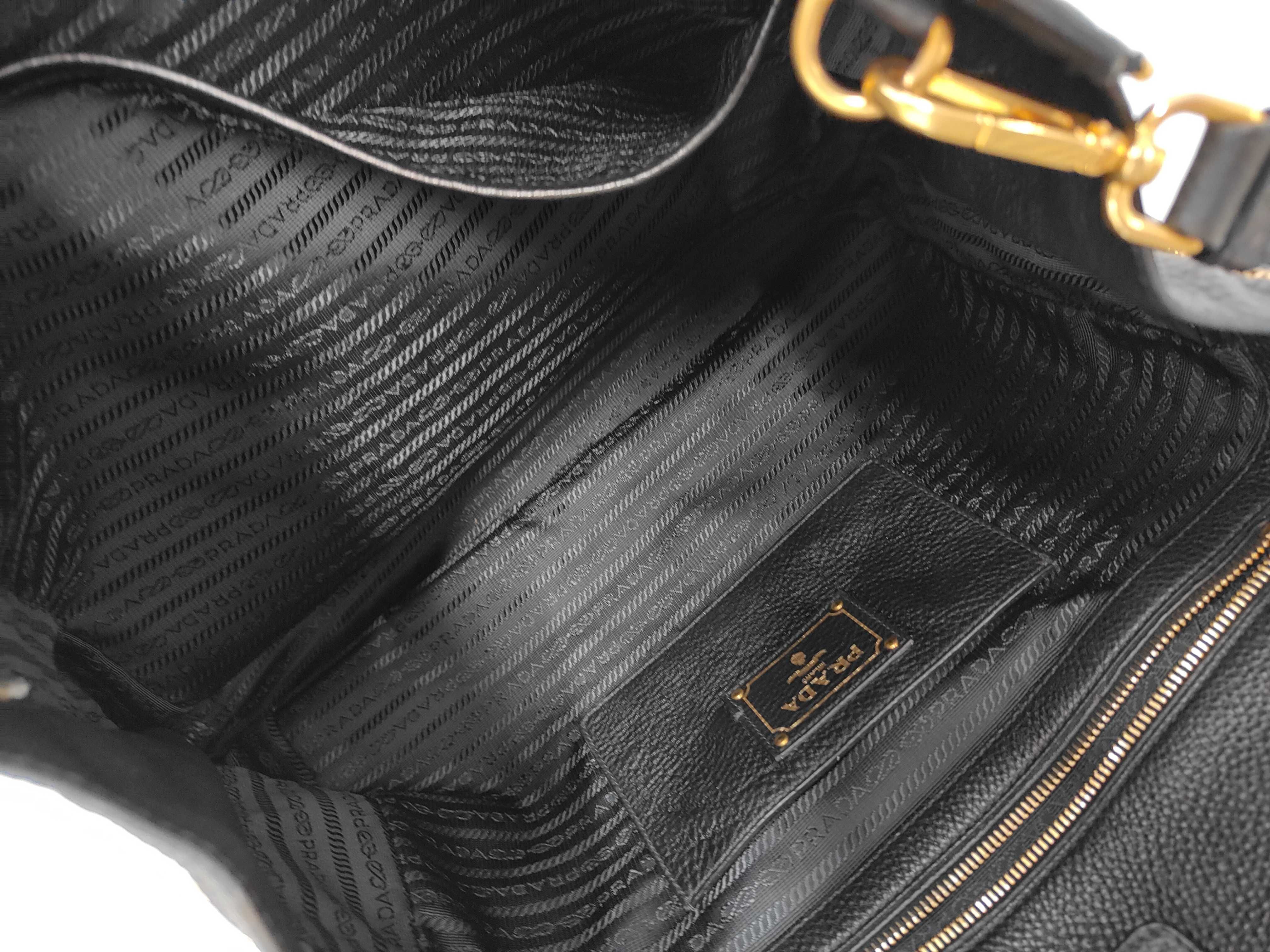 Leather Vitello Daino Leather Bag, Black, Gold Hardware, with Shoulder Strap and Name Tag, Tote Bag — view 12
