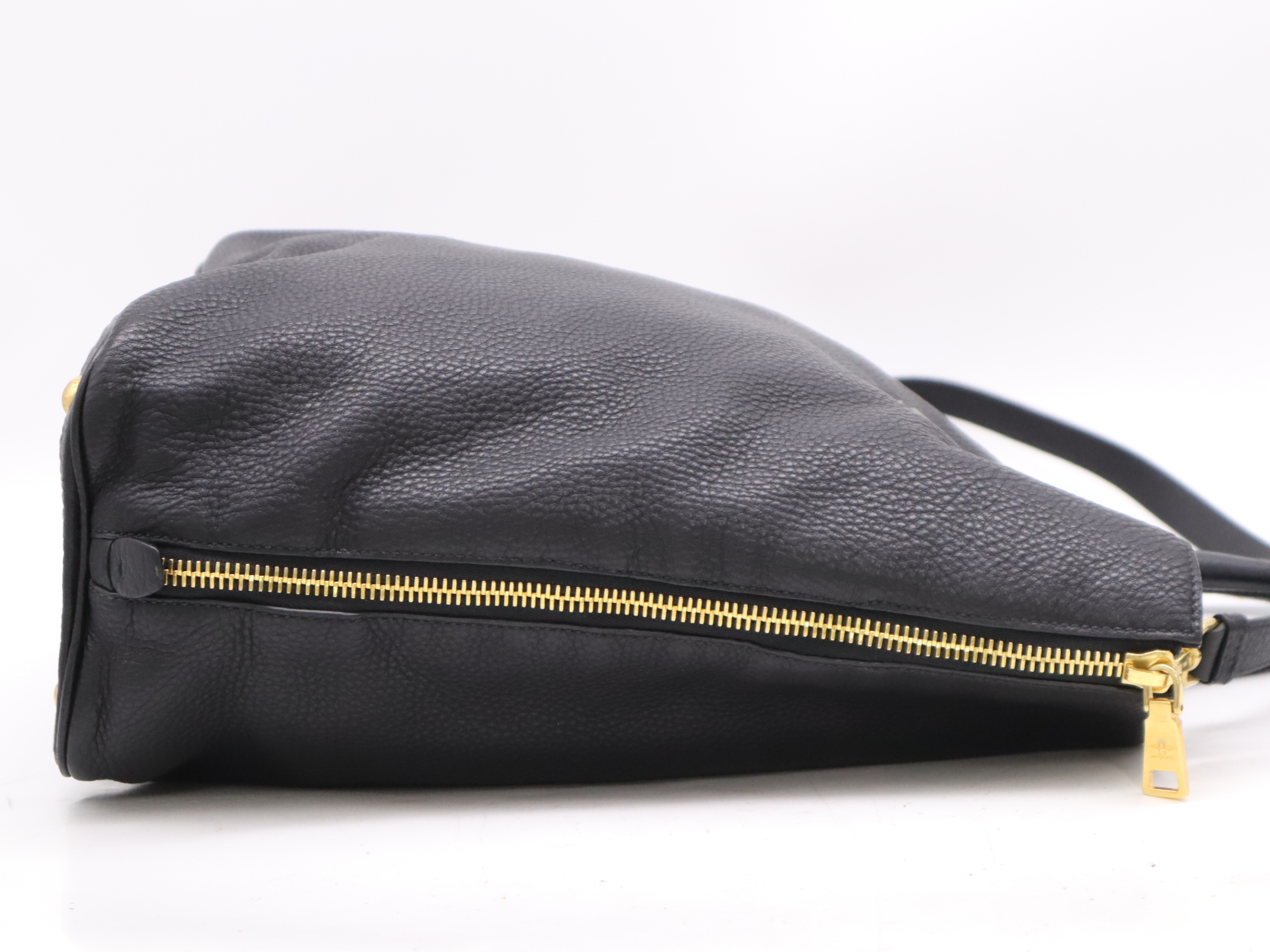 Leather Vitello Daino Leather Bag, Black, Gold Hardware, with Shoulder Strap and Name Tag, Tote Bag — view 5