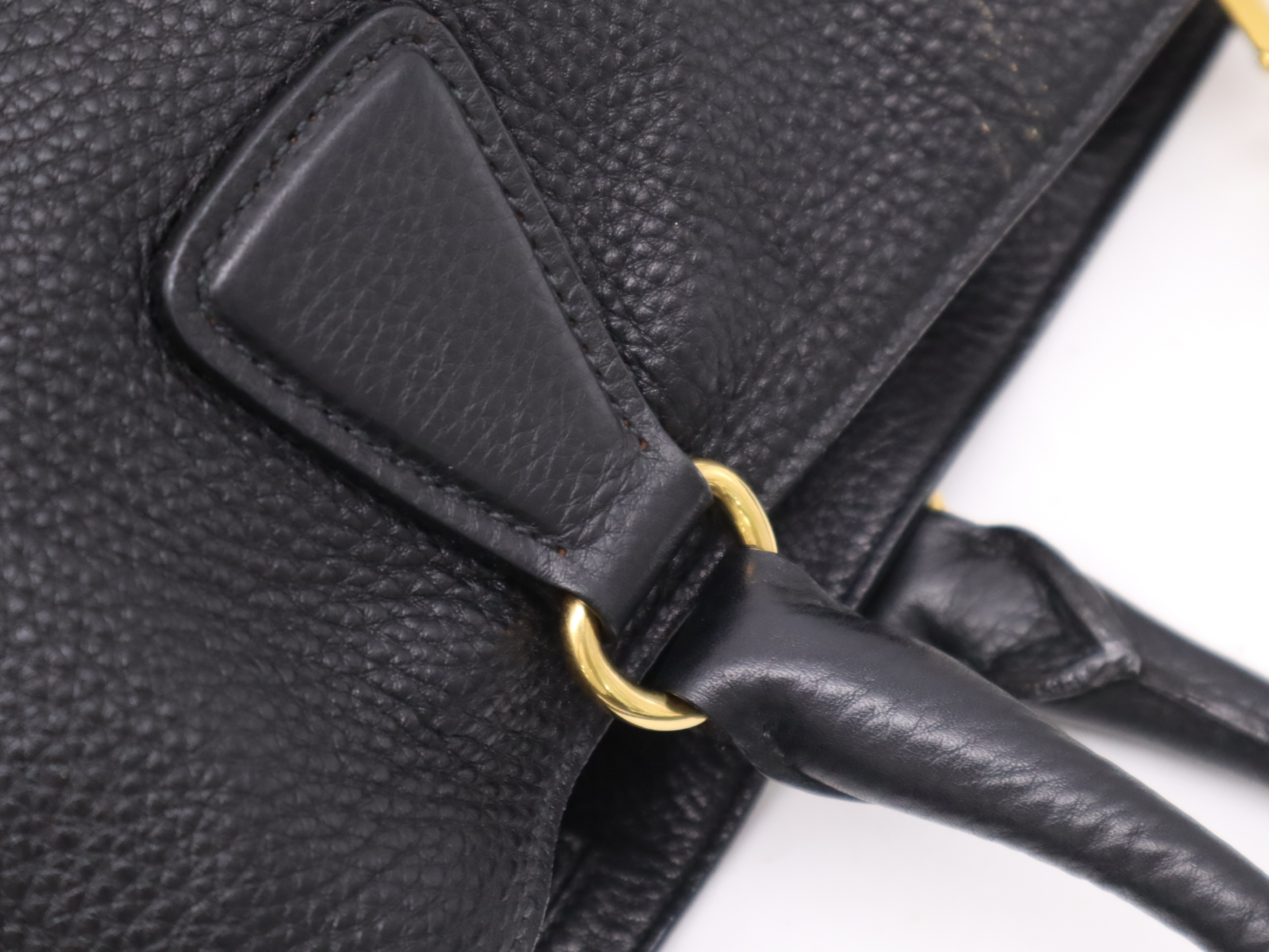 Leather Vitello Daino Leather Bag, Black, Gold Hardware, with Shoulder Strap and Name Tag, Tote Bag — view 8