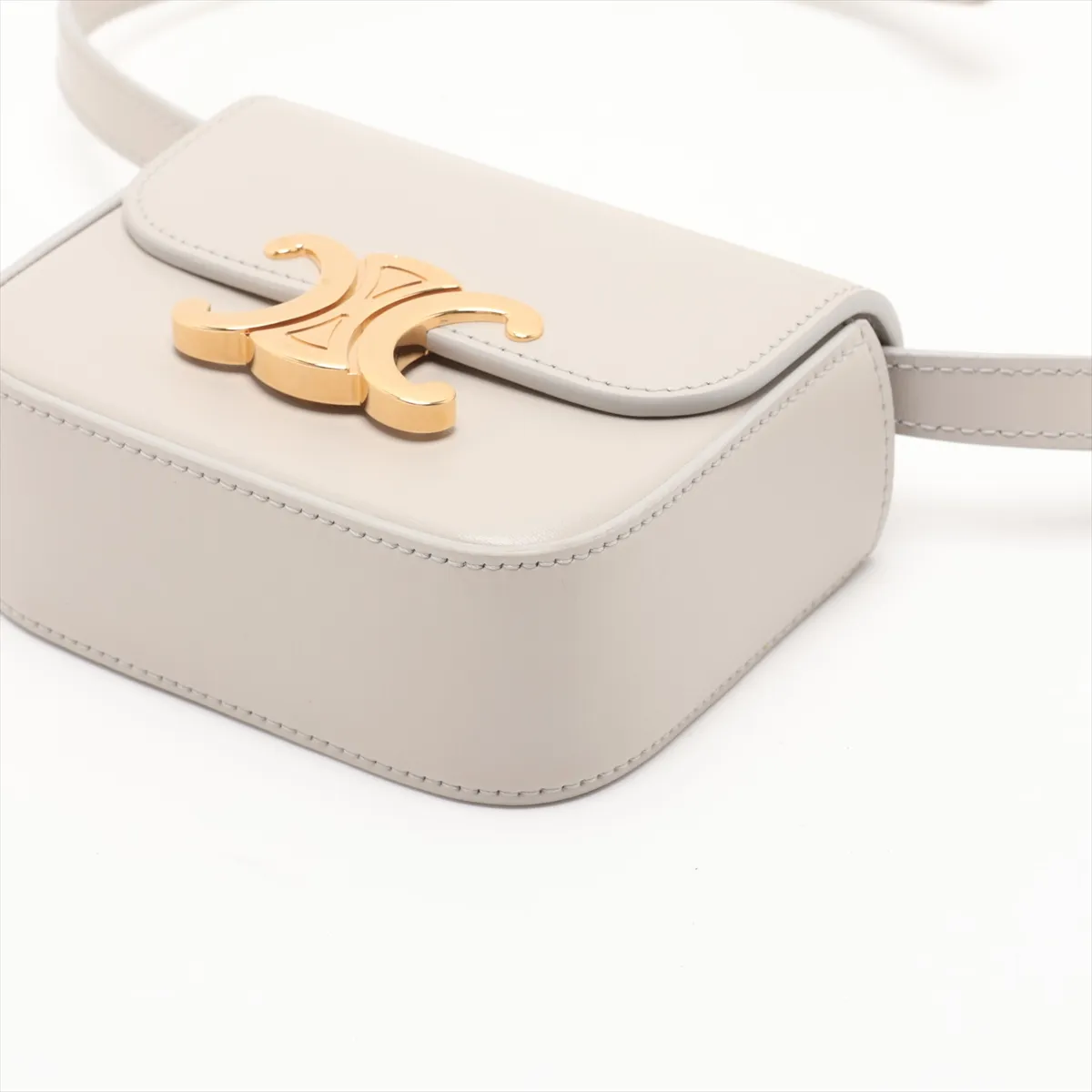 Triomphe Mini Claude Leather Shoulder Bag, Beige — view 3