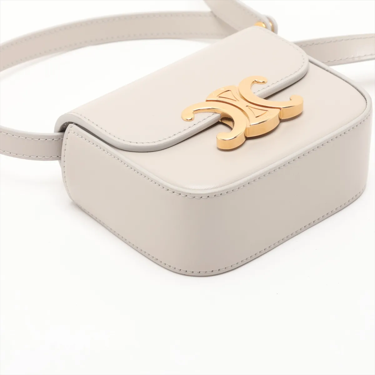 Triomphe Mini Claude Leather Shoulder Bag, Beige — view 4