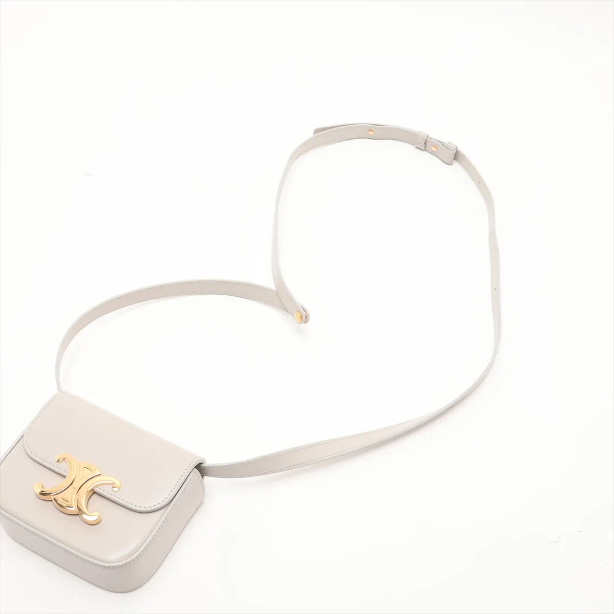 Triomphe Mini Claude Leather Shoulder Bag, Beige — view 5