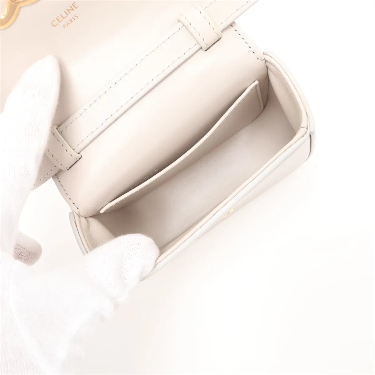 Triomphe Mini Claude Leather Shoulder Bag, Beige — view 6