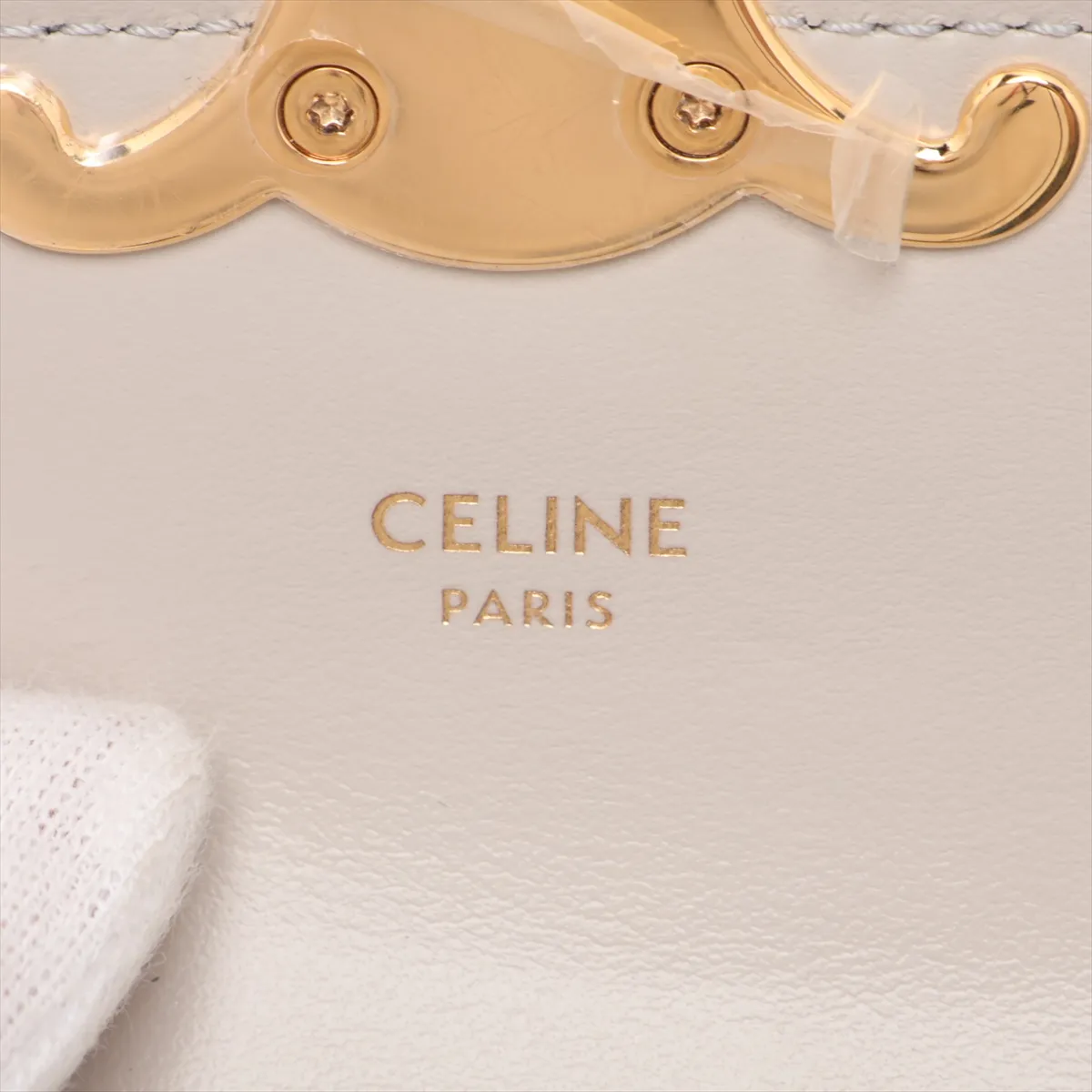 Triomphe Mini Claude Leather Shoulder Bag, Beige — view 7