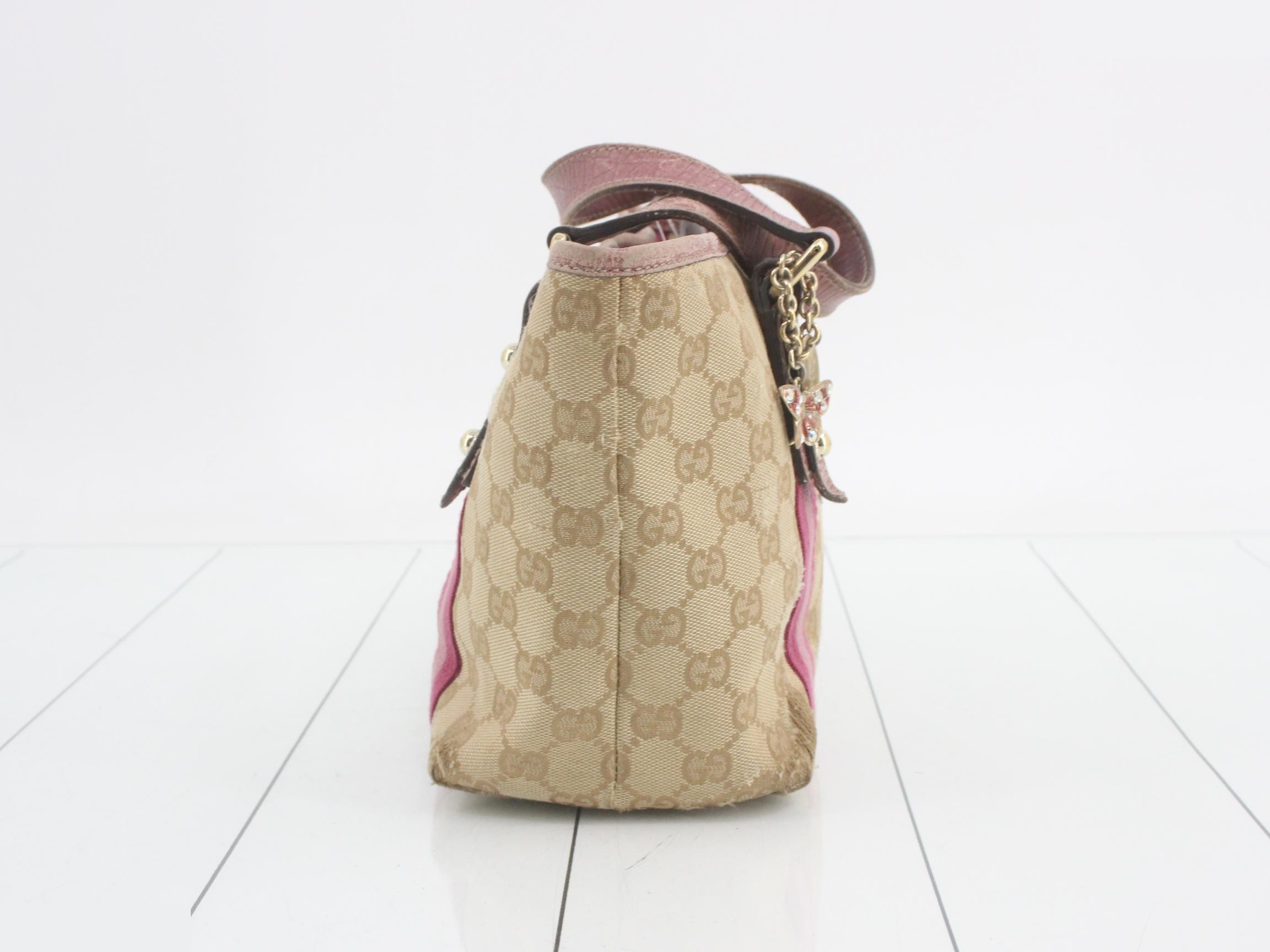 canvas tote bag, pink, butterfly charm, item number 139261 — view 4