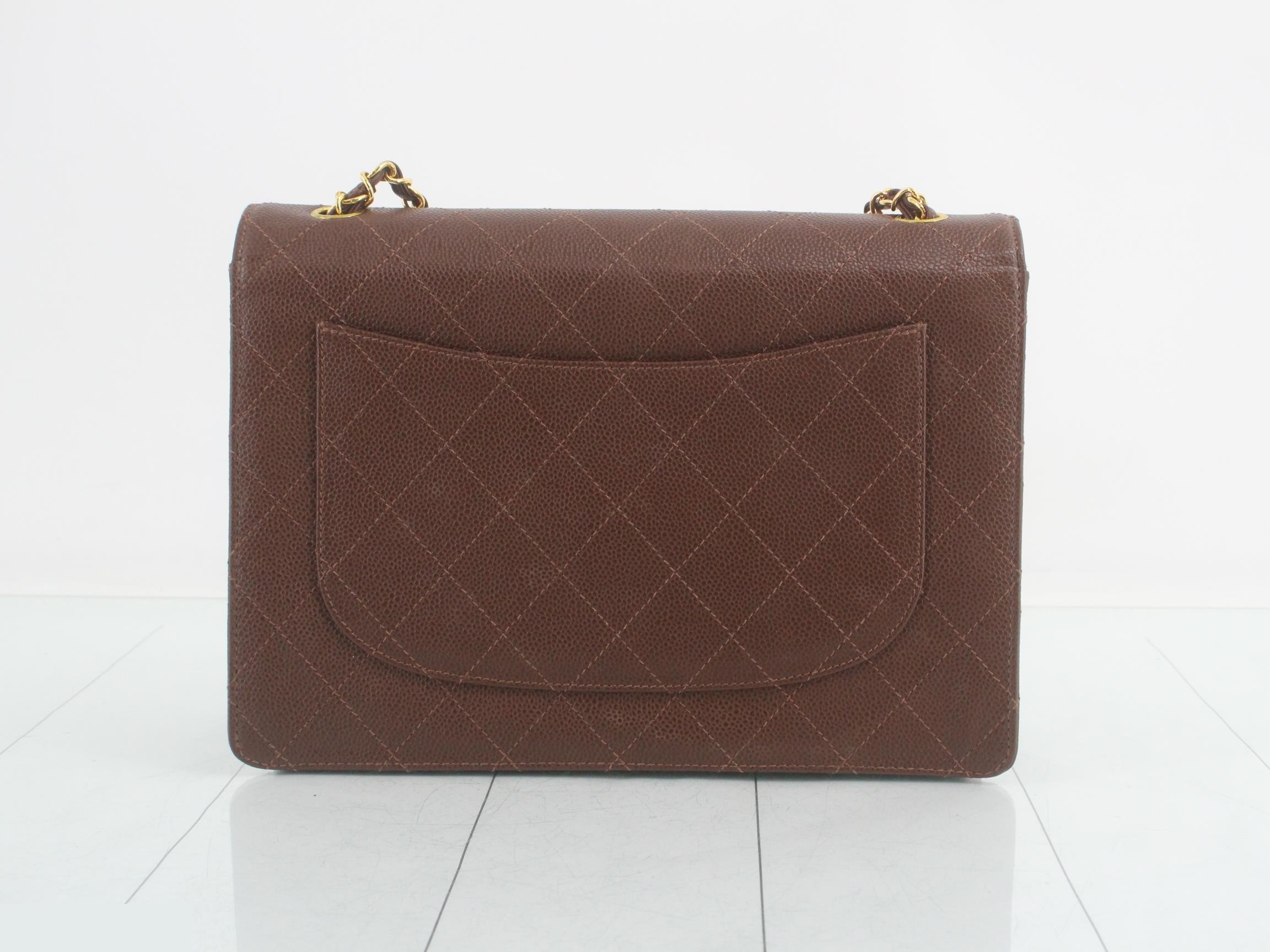 Caviar-patterned, self-standing, wild stitch, brown shoulder bag — view 2