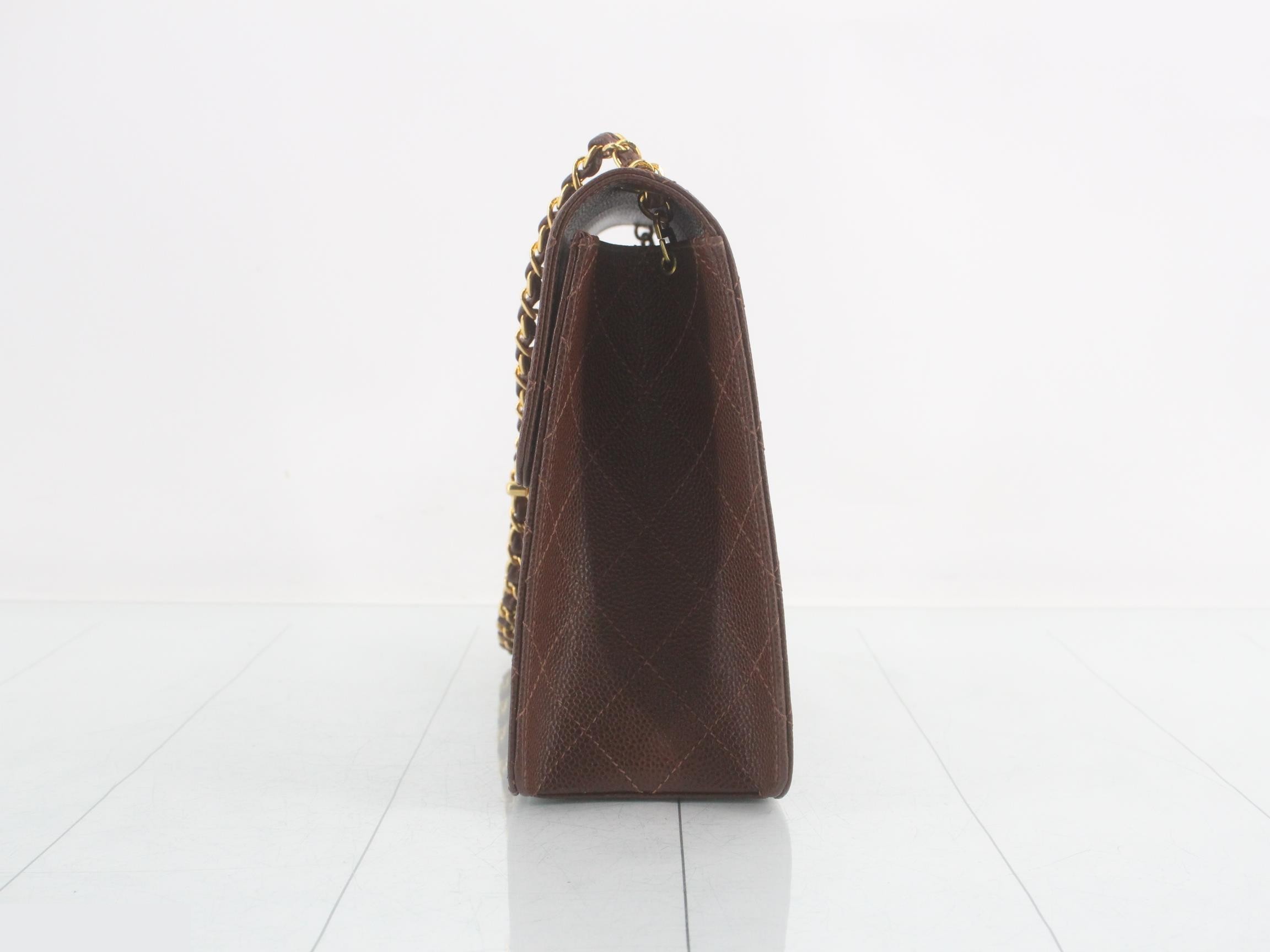 Caviar-patterned, self-standing, wild stitch, brown shoulder bag — view 3