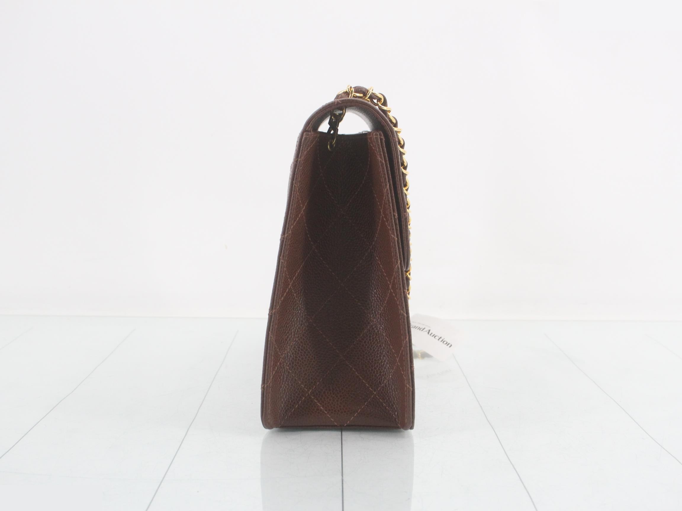 Caviar-patterned, self-standing, wild stitch, brown shoulder bag — view 4