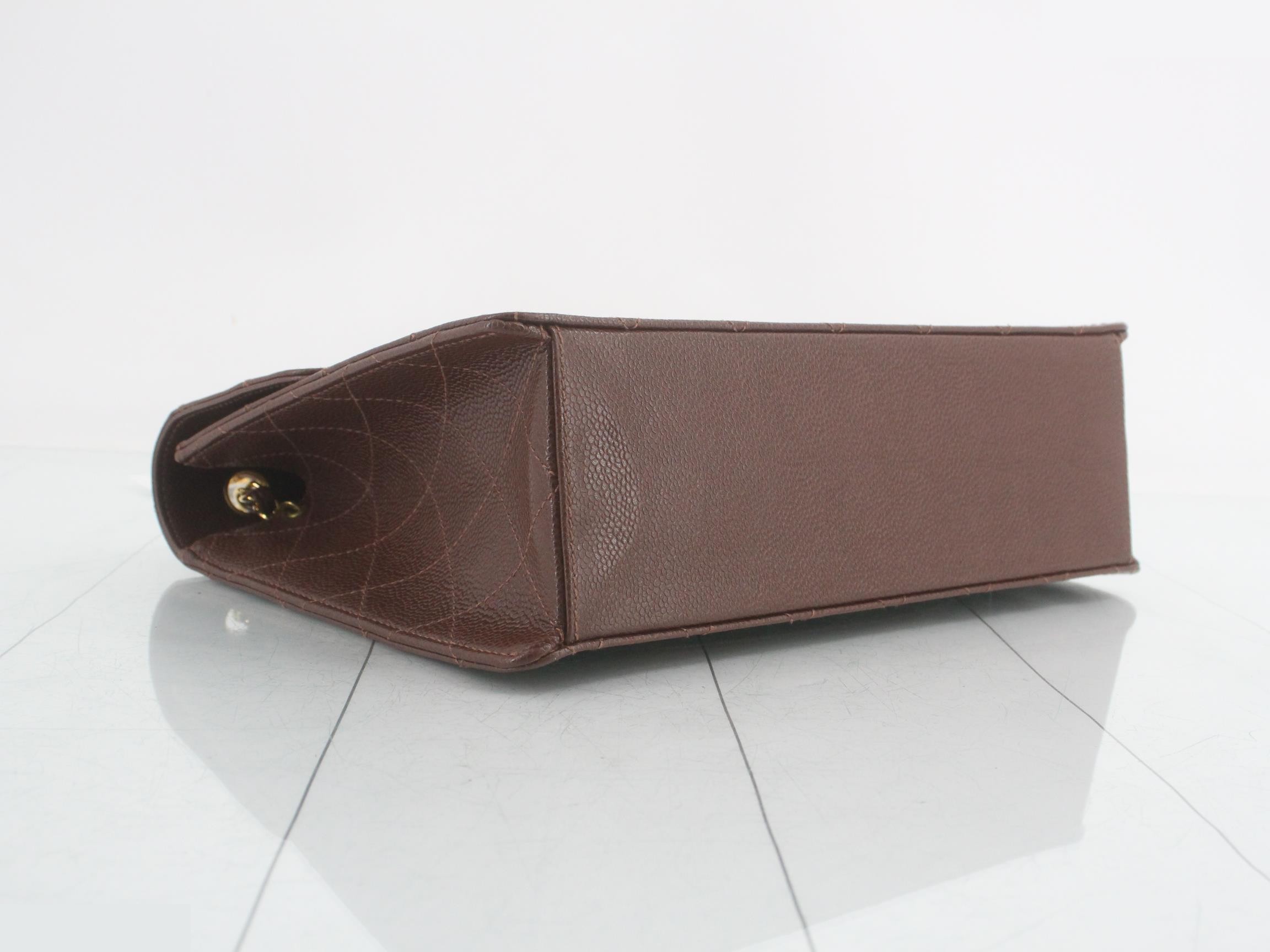 Caviar-patterned, self-standing, wild stitch, brown shoulder bag — view 5
