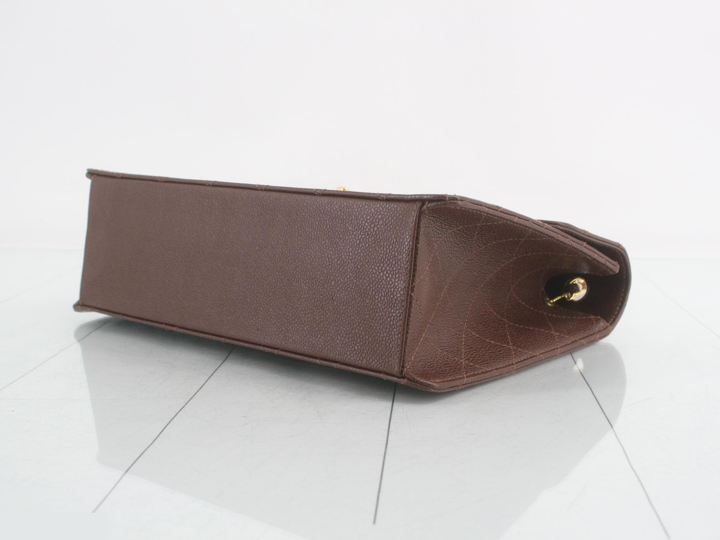 Caviar-patterned, self-standing, wild stitch, brown shoulder bag — view 6