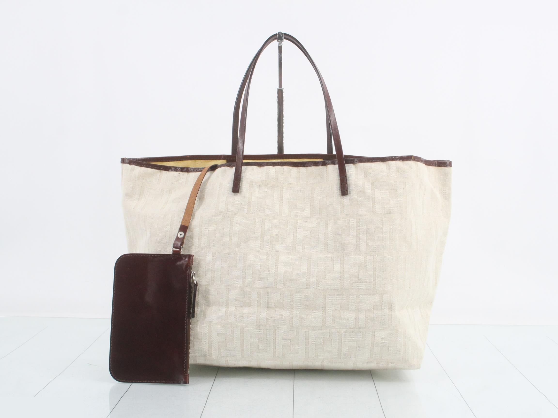 Zucca canvas leather tote bag with pouch