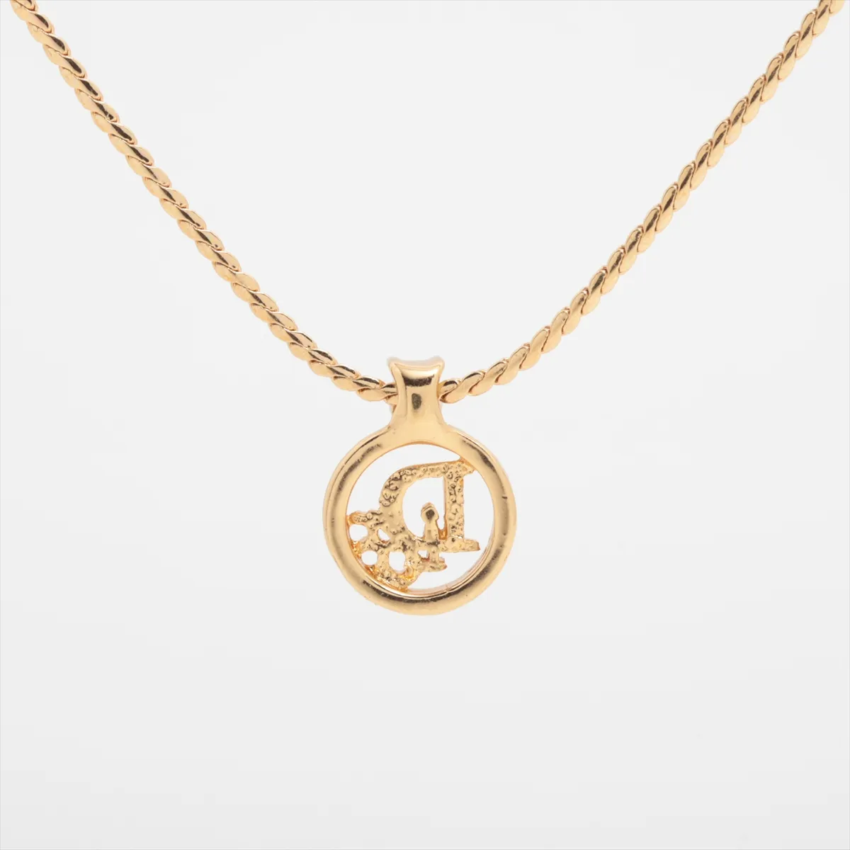 logo necklace, gold plated with rhinestones, shows signs of wear, tarnishing, — view 2