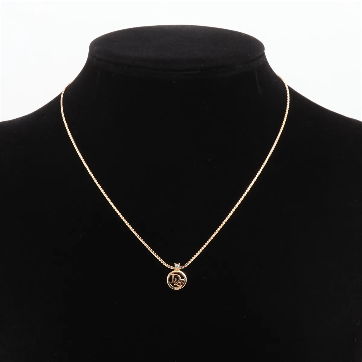logo necklace, gold plated with rhinestones, shows signs of wear, tarnishing, — view 5