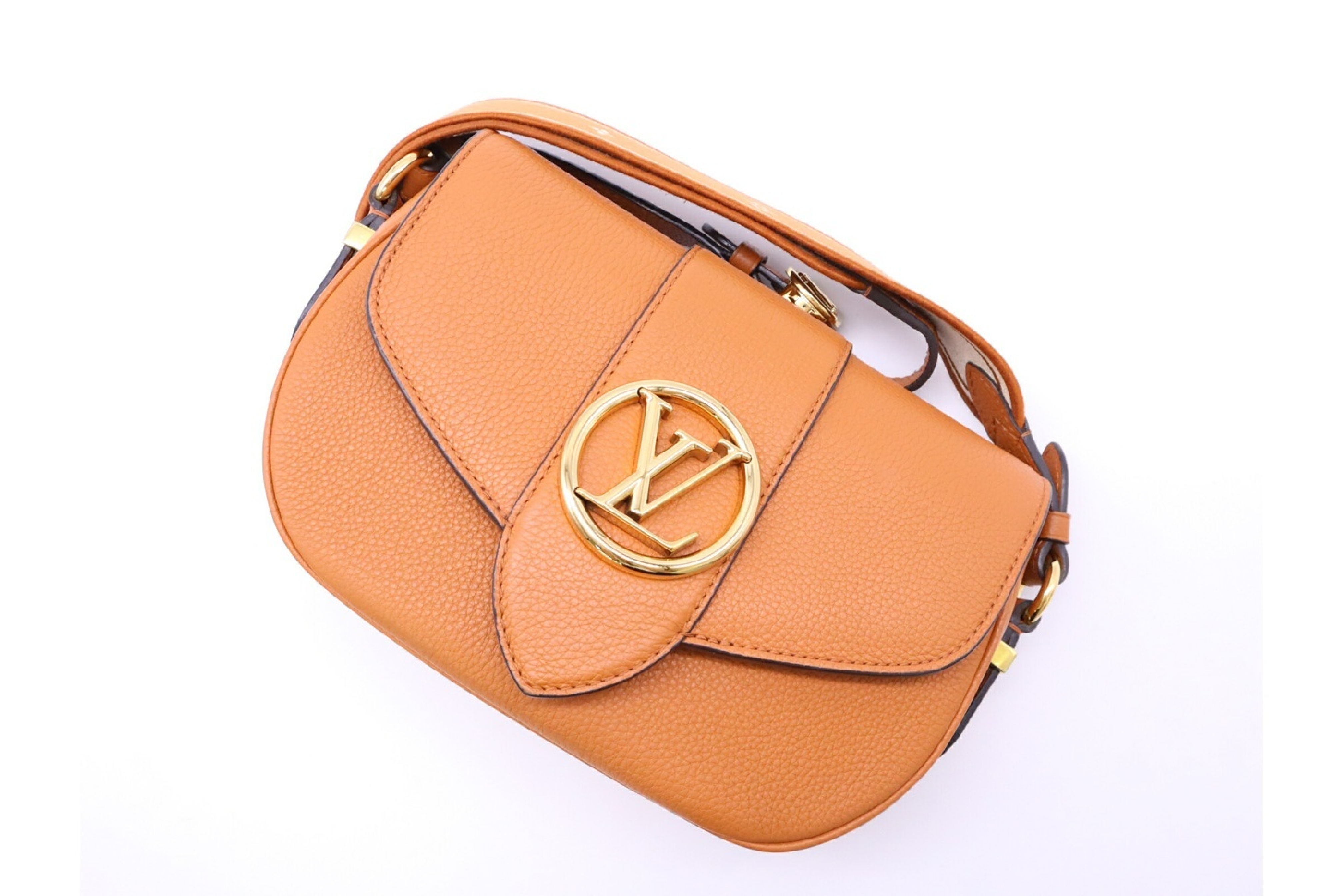 M58968 Calf Leather LV Pont Neuf Soft MM Sienne Dore Brown Cream Shoulder Bag — view 2