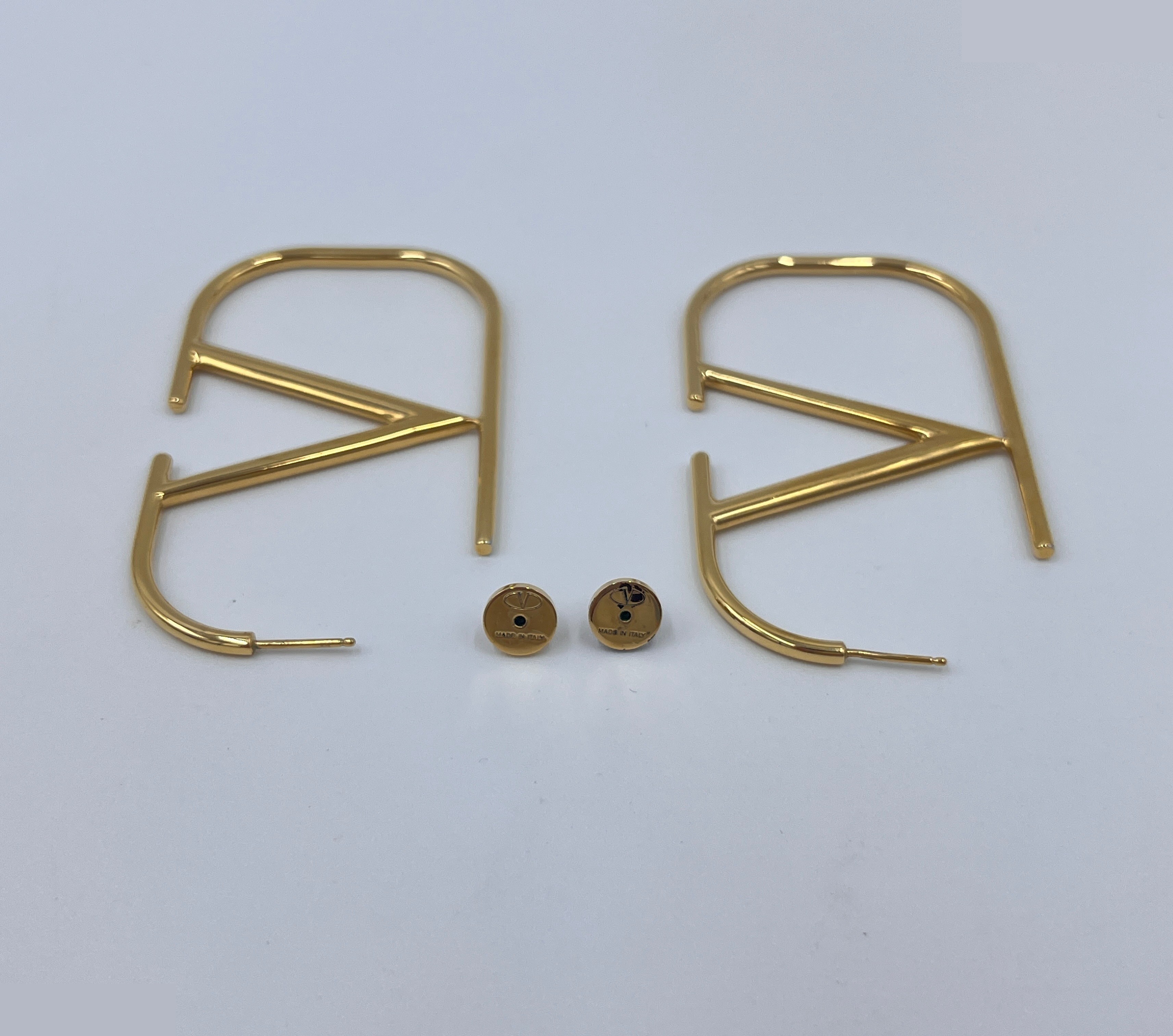 earrings, V logo signature metal earrings — view 2
