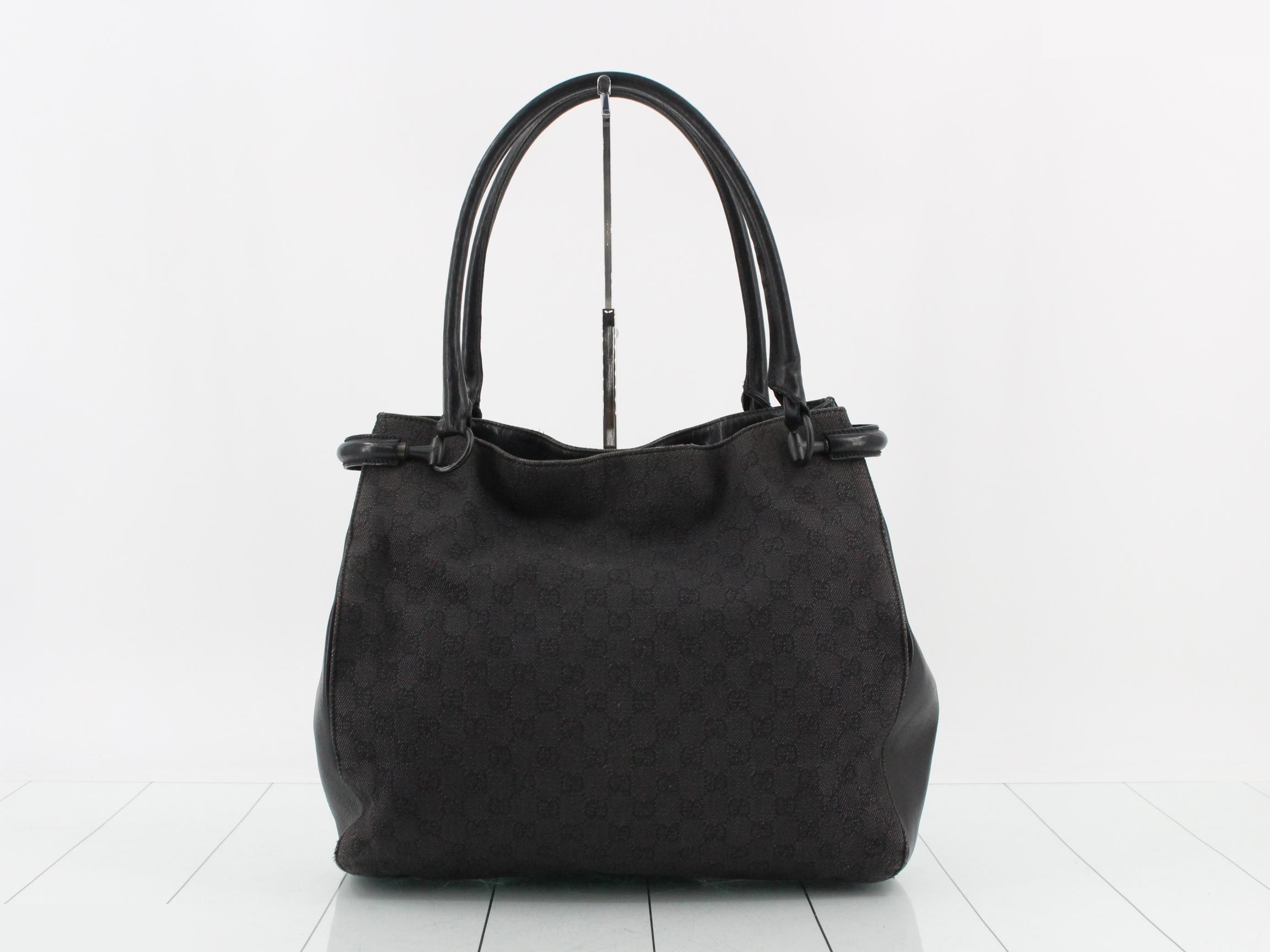 GG Canvas Shoulder Bag, Canvas x Leather, Black, 101346 — view 2