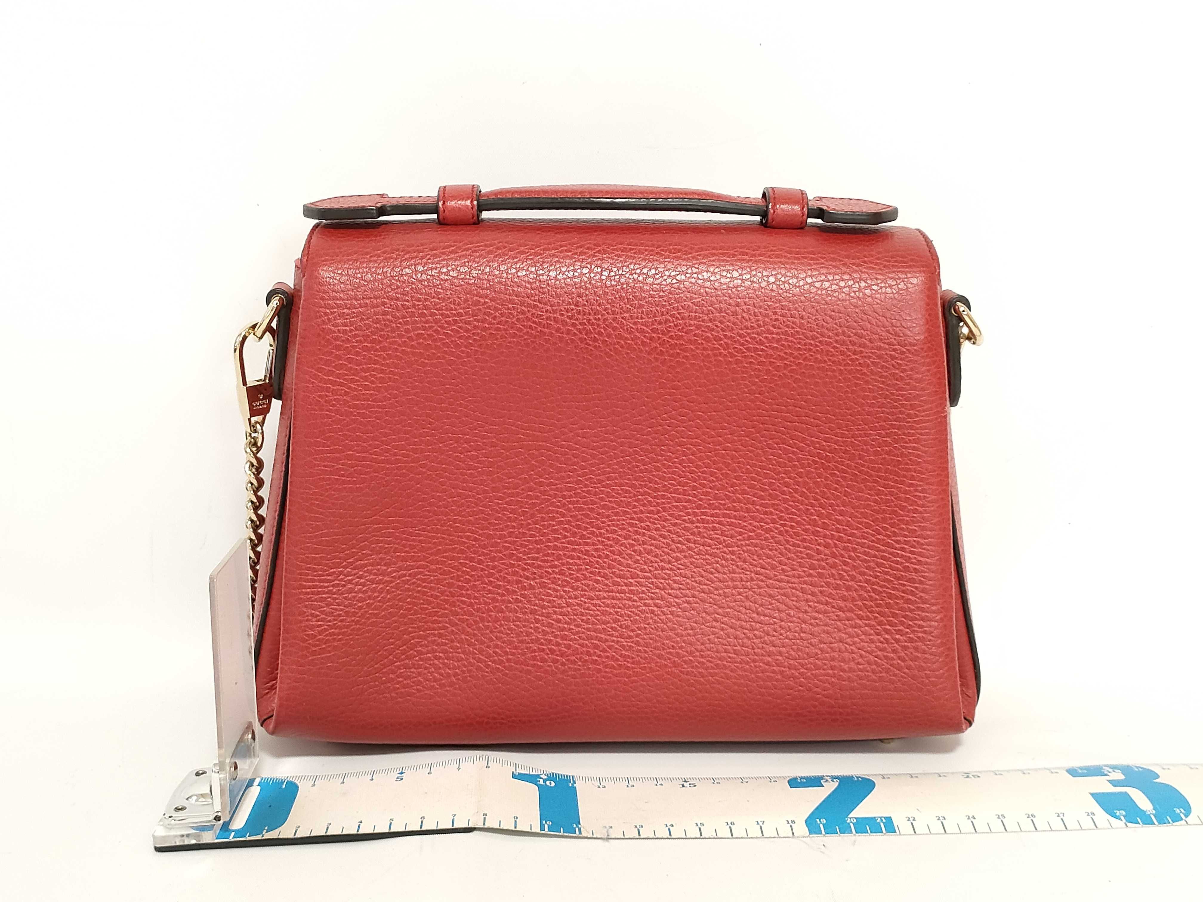 510302 Leather Interlocking G 2-Way Handbag, Red — view 2