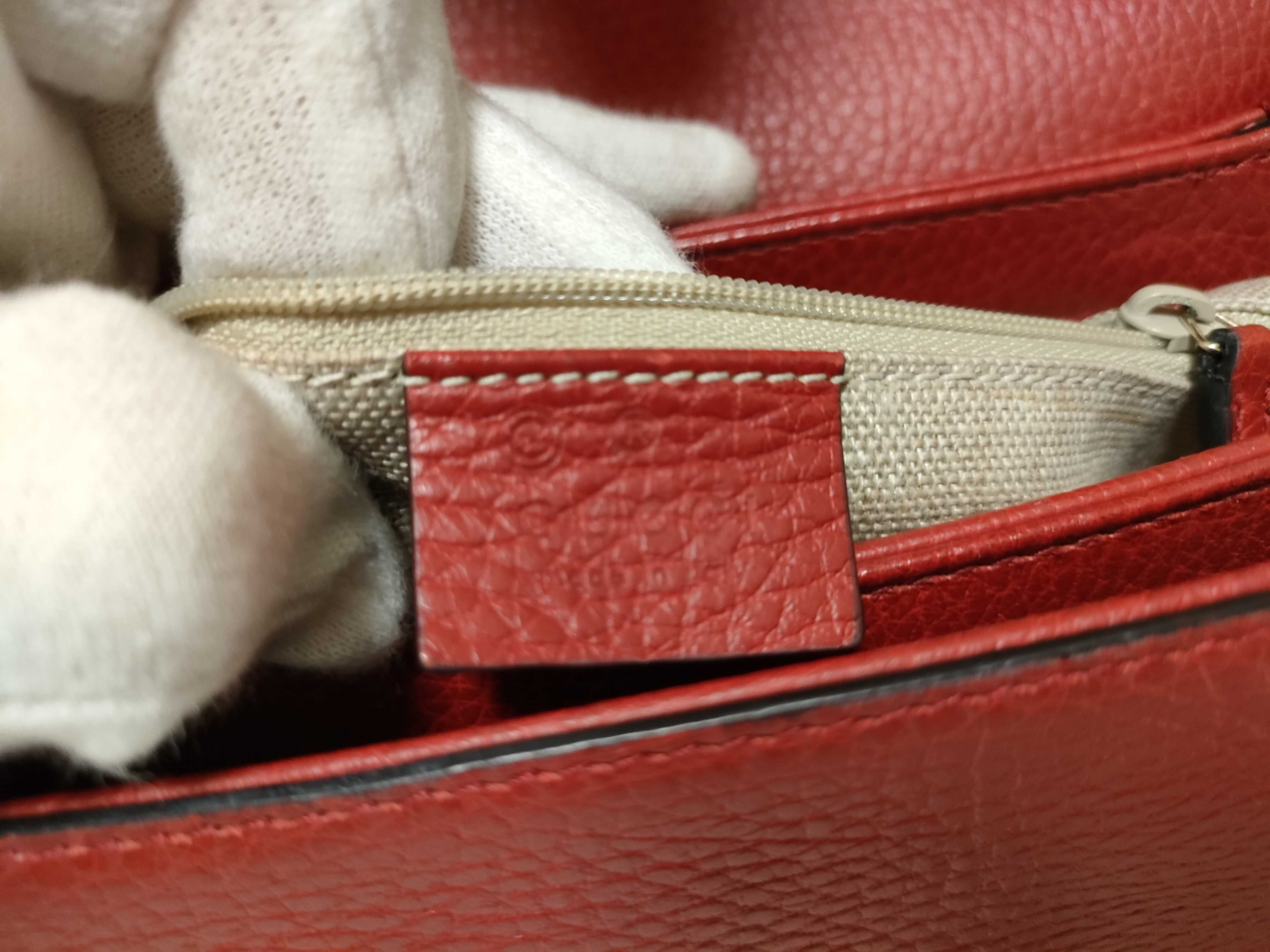 510302 Leather Interlocking G 2-Way Handbag, Red — view 12