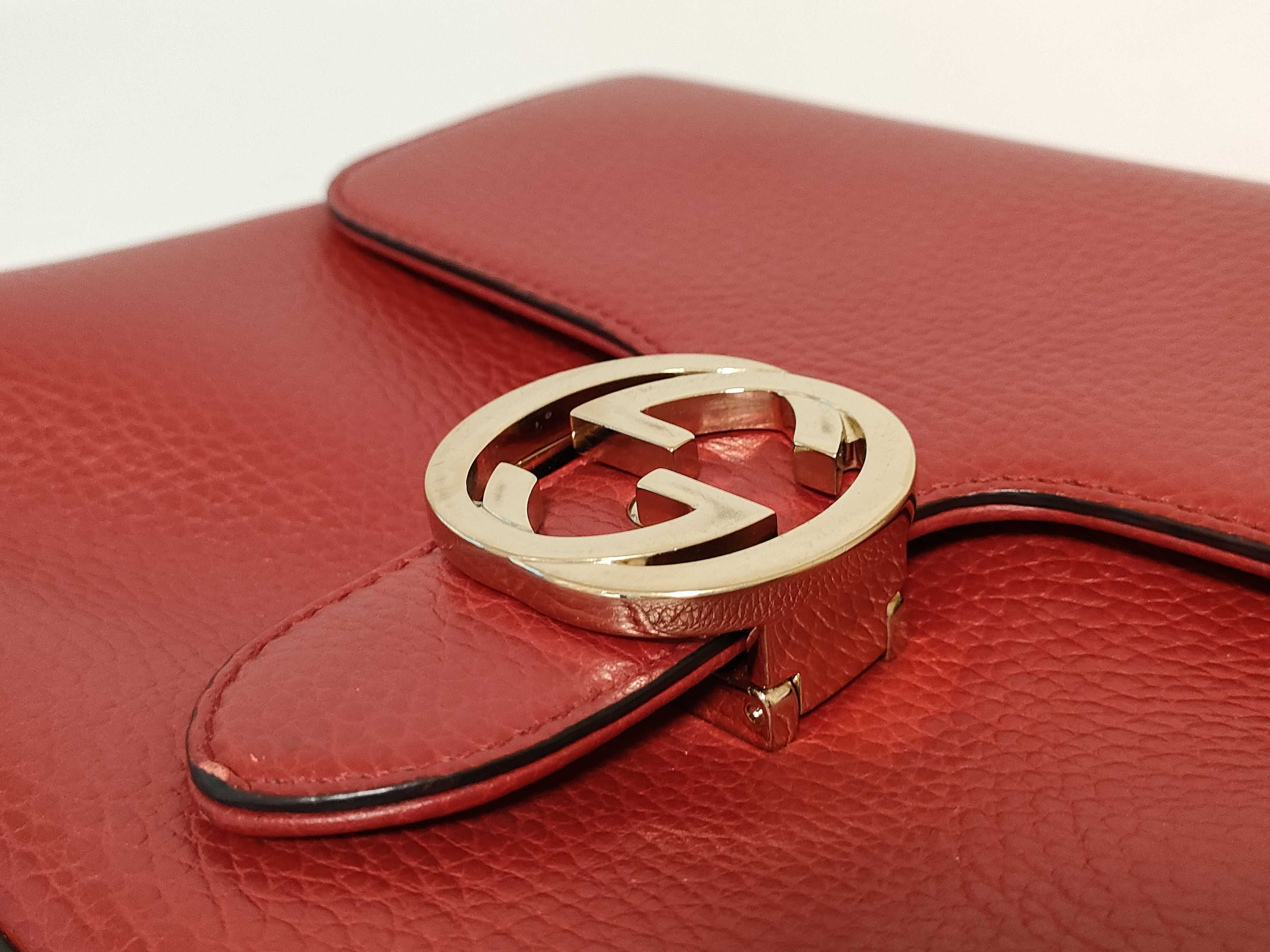 510302 Leather Interlocking G 2-Way Handbag, Red — view 14