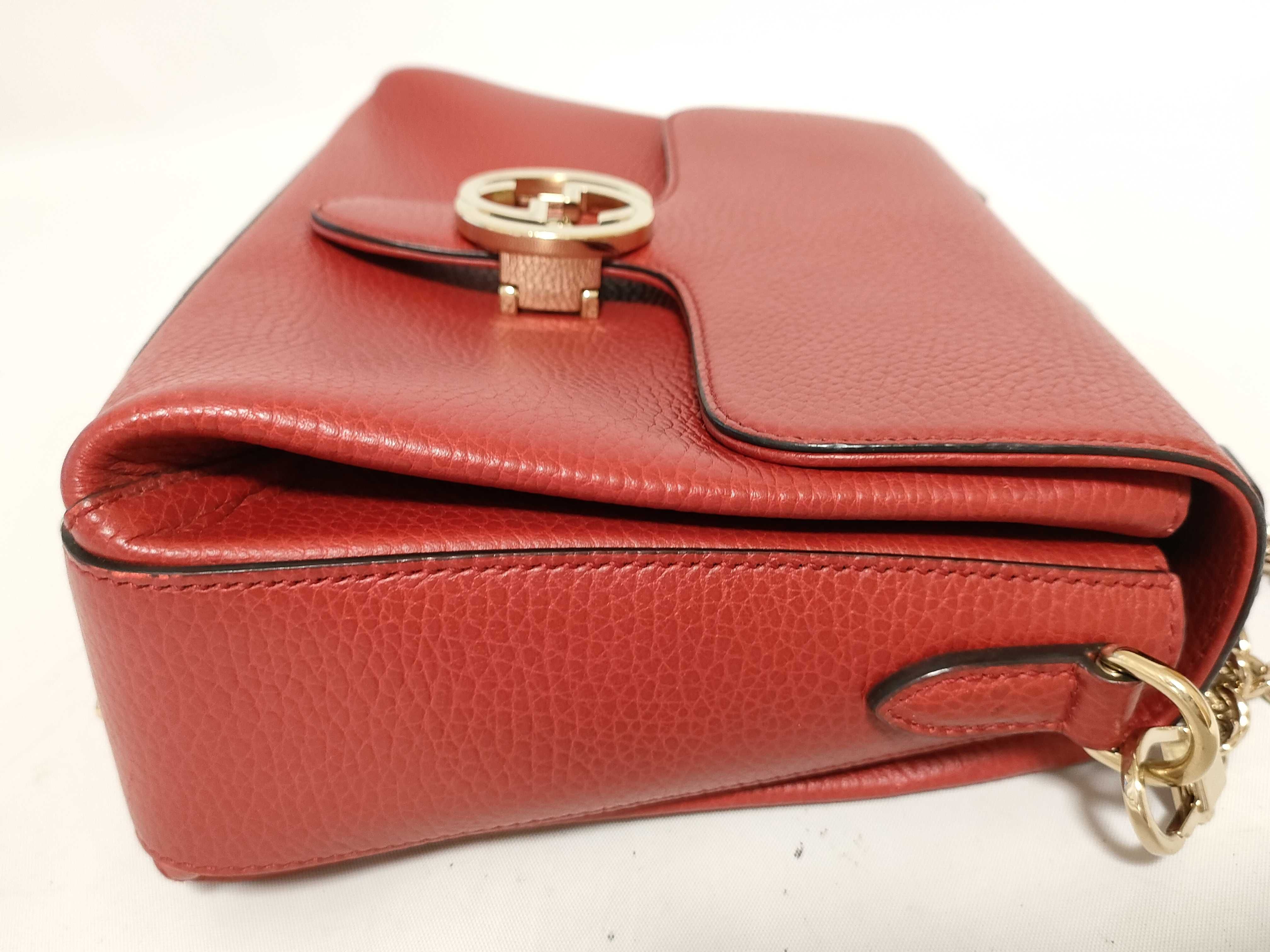 510302 Leather Interlocking G 2-Way Handbag, Red — view 15
