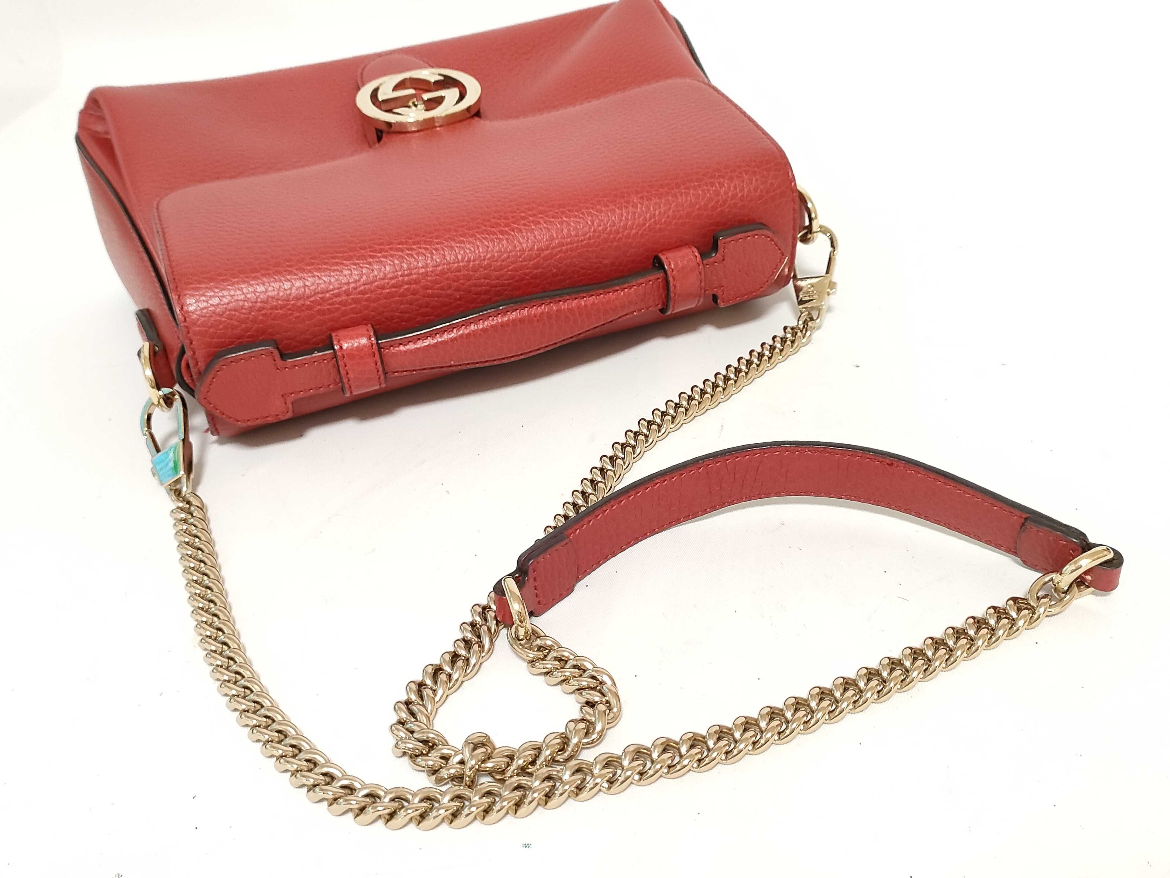 510302 Leather Interlocking G 2-Way Handbag, Red — view 3