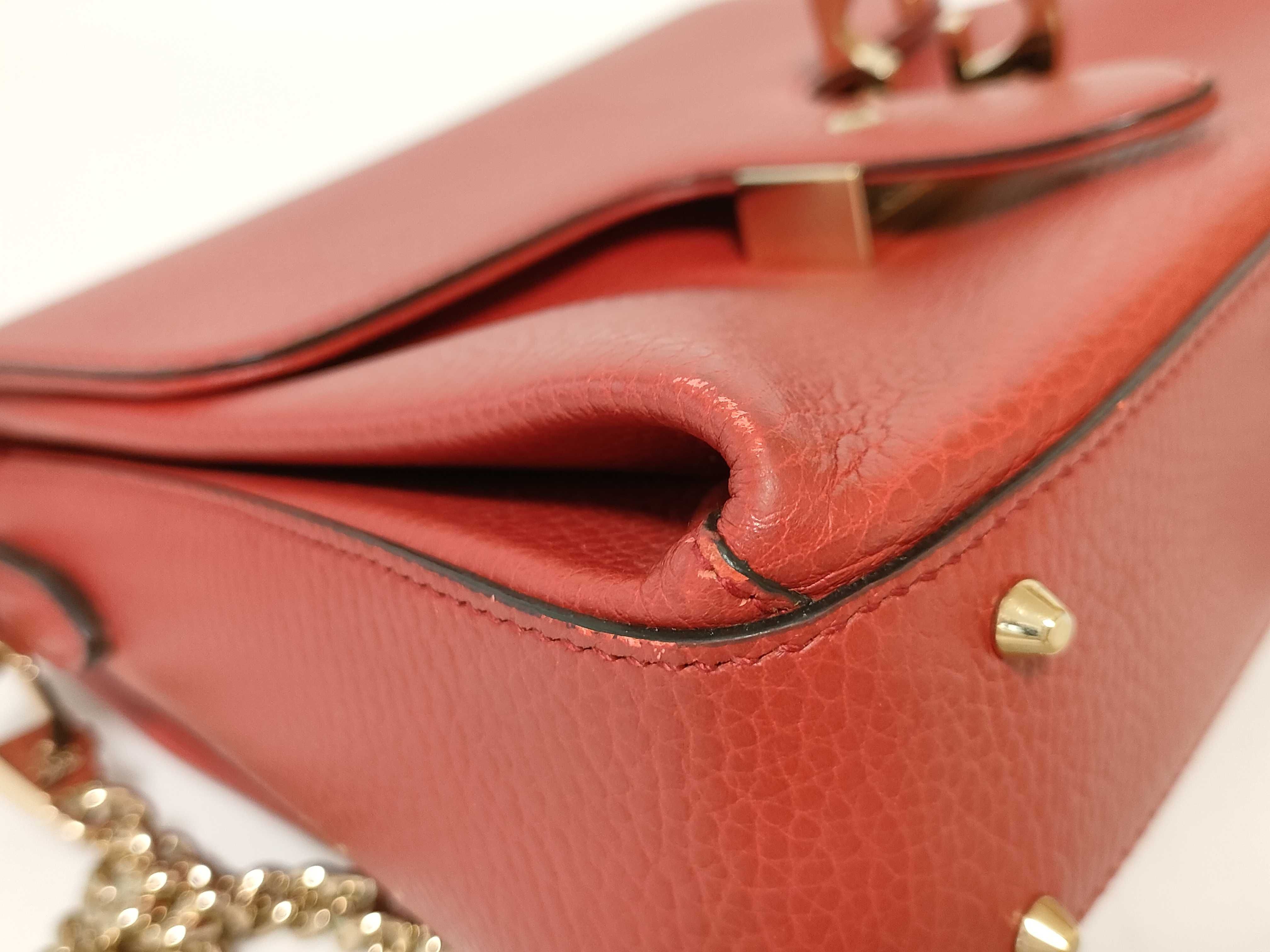 510302 Leather Interlocking G 2-Way Handbag, Red — view 7
