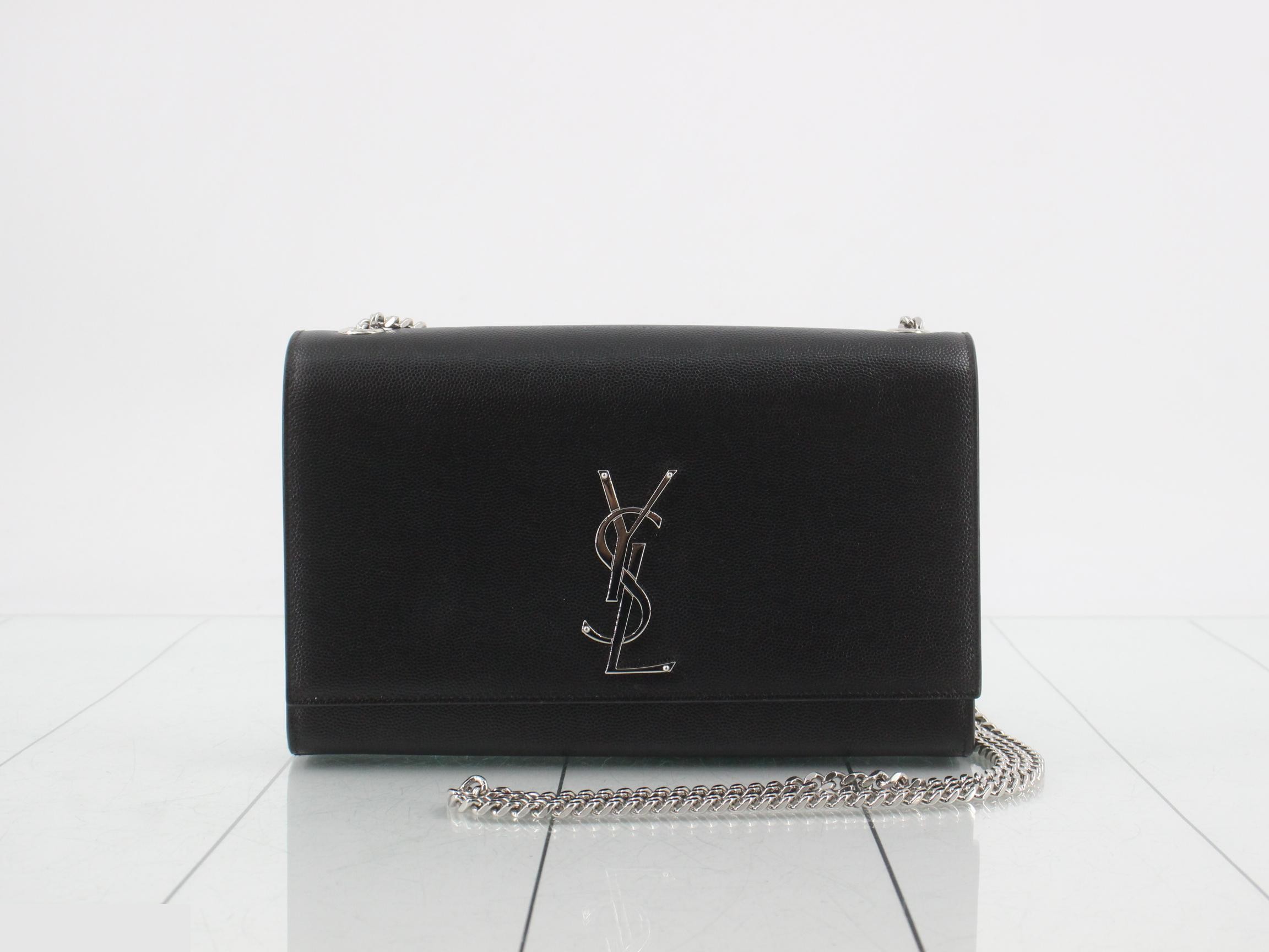 Kate Middle Chain Shoulder Bag, Silver Hardware, Black, Caviar Leather