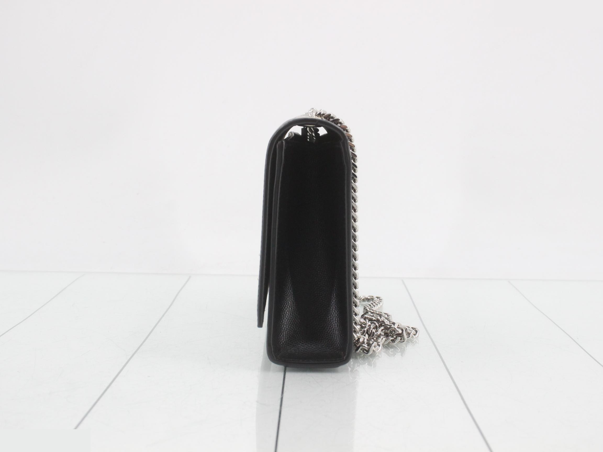 Kate Middle Chain Shoulder Bag, Silver Hardware, Black, Caviar Leather — view 3