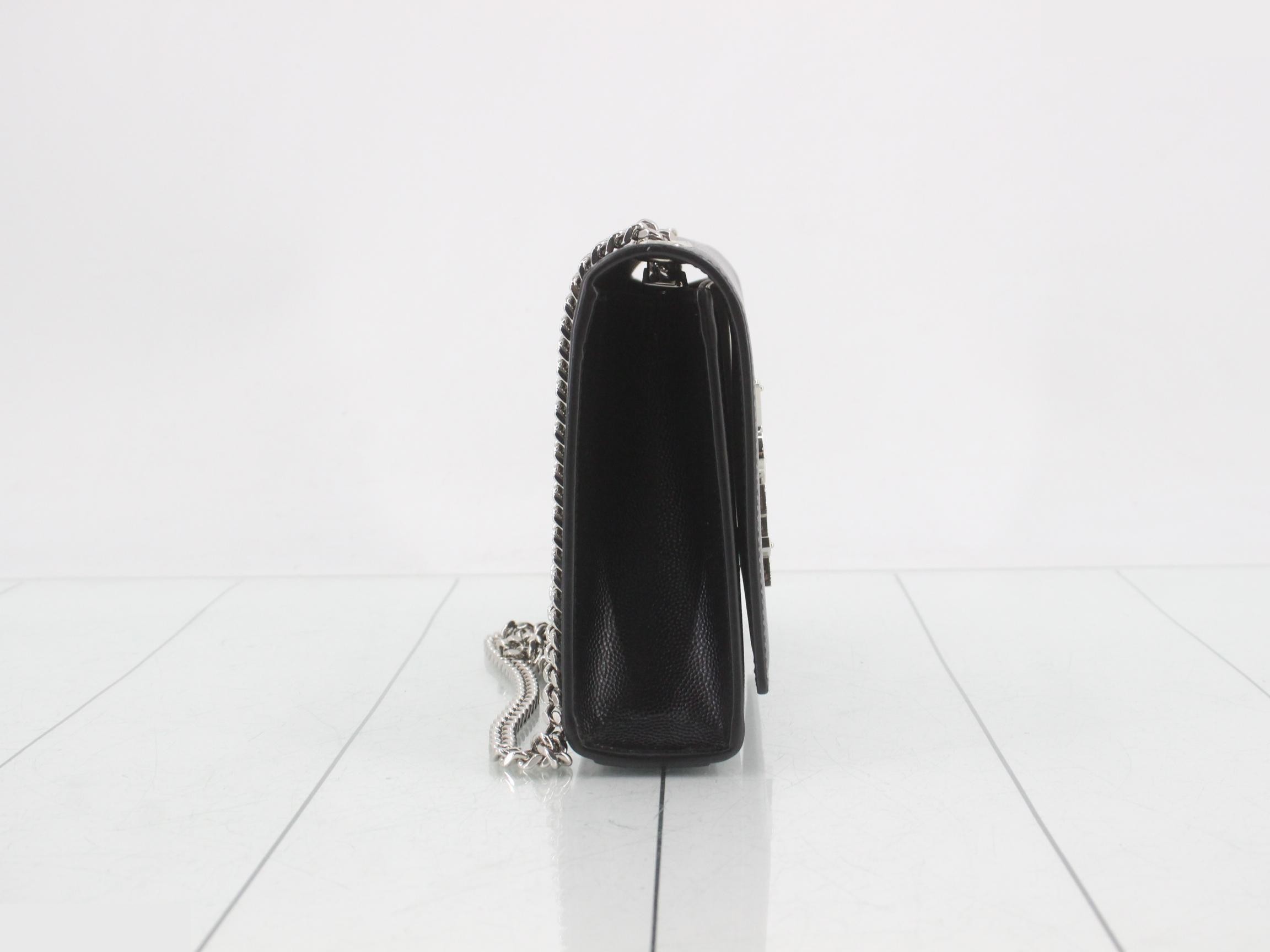 Kate Middle Chain Shoulder Bag, Silver Hardware, Black, Caviar Leather — view 4