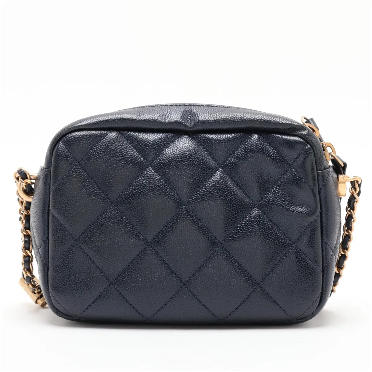 Matelassé Caviar Skin Chain Shoulder Bag, Navy, Gold Hardware, NP395L01, Random Plate — view 2