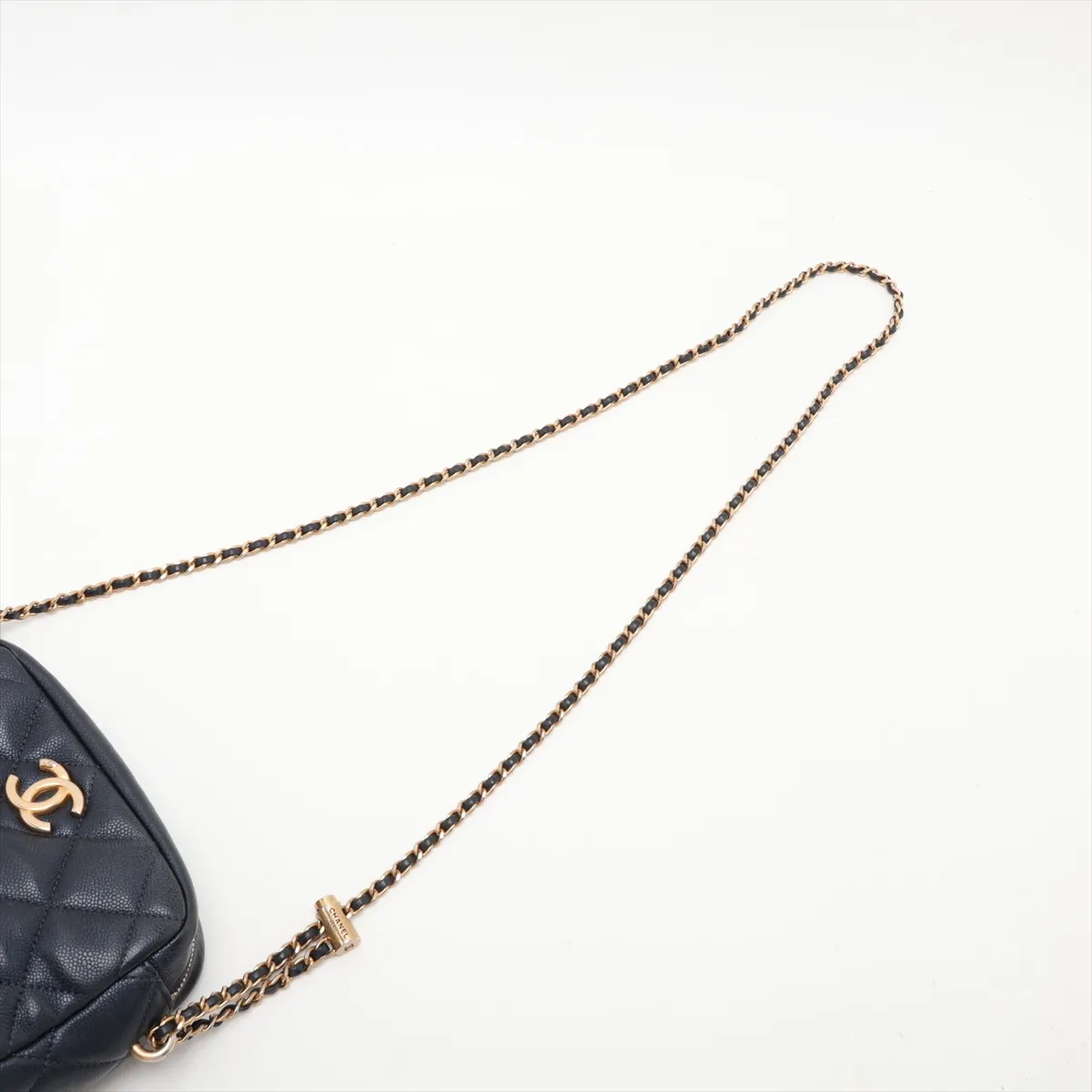Matelassé Caviar Skin Chain Shoulder Bag, Navy, Gold Hardware, NP395L01, Random Plate — view 5
