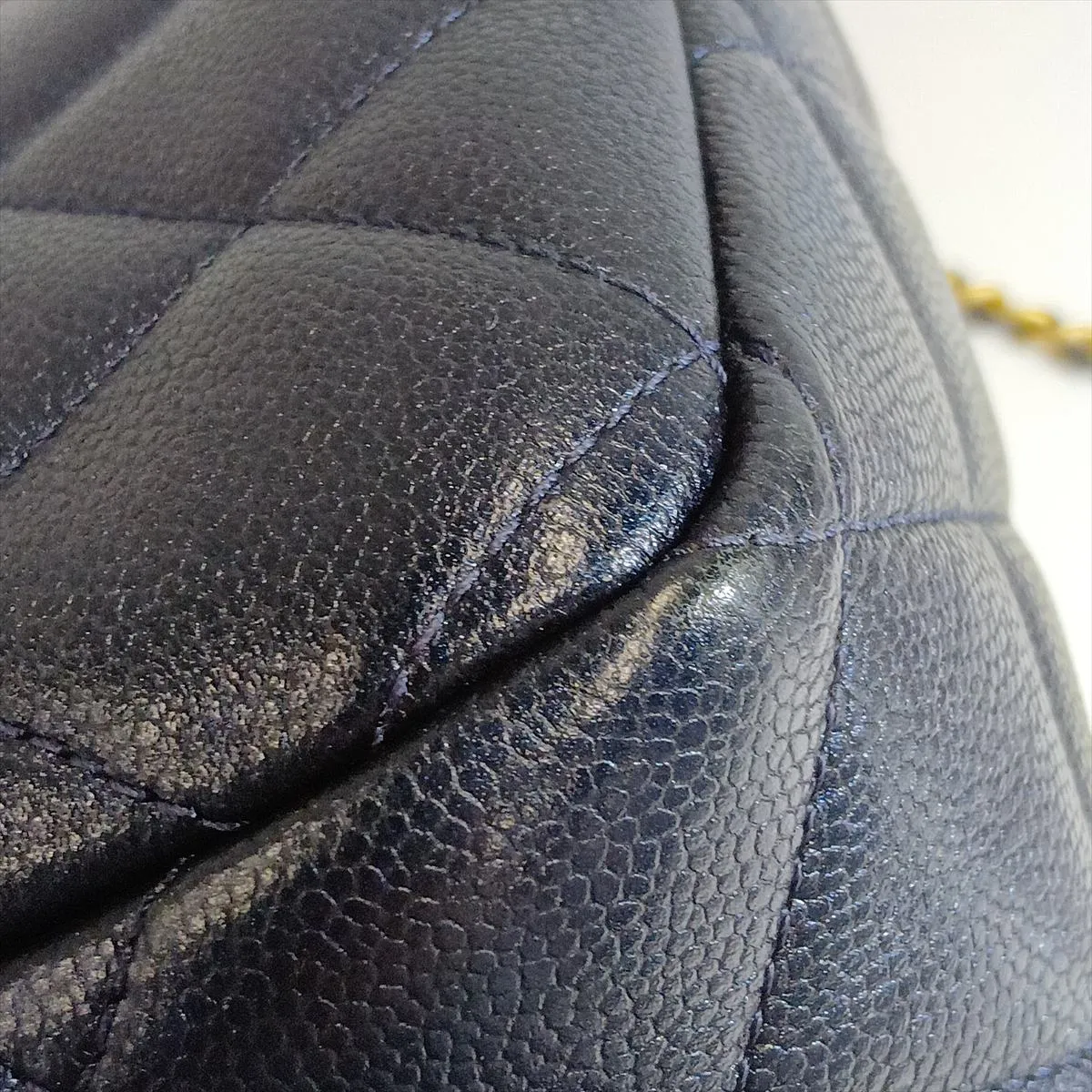 Matelassé Caviar Skin Chain Shoulder Bag, Navy, Gold Hardware, NP395L01, Random Plate — view 10