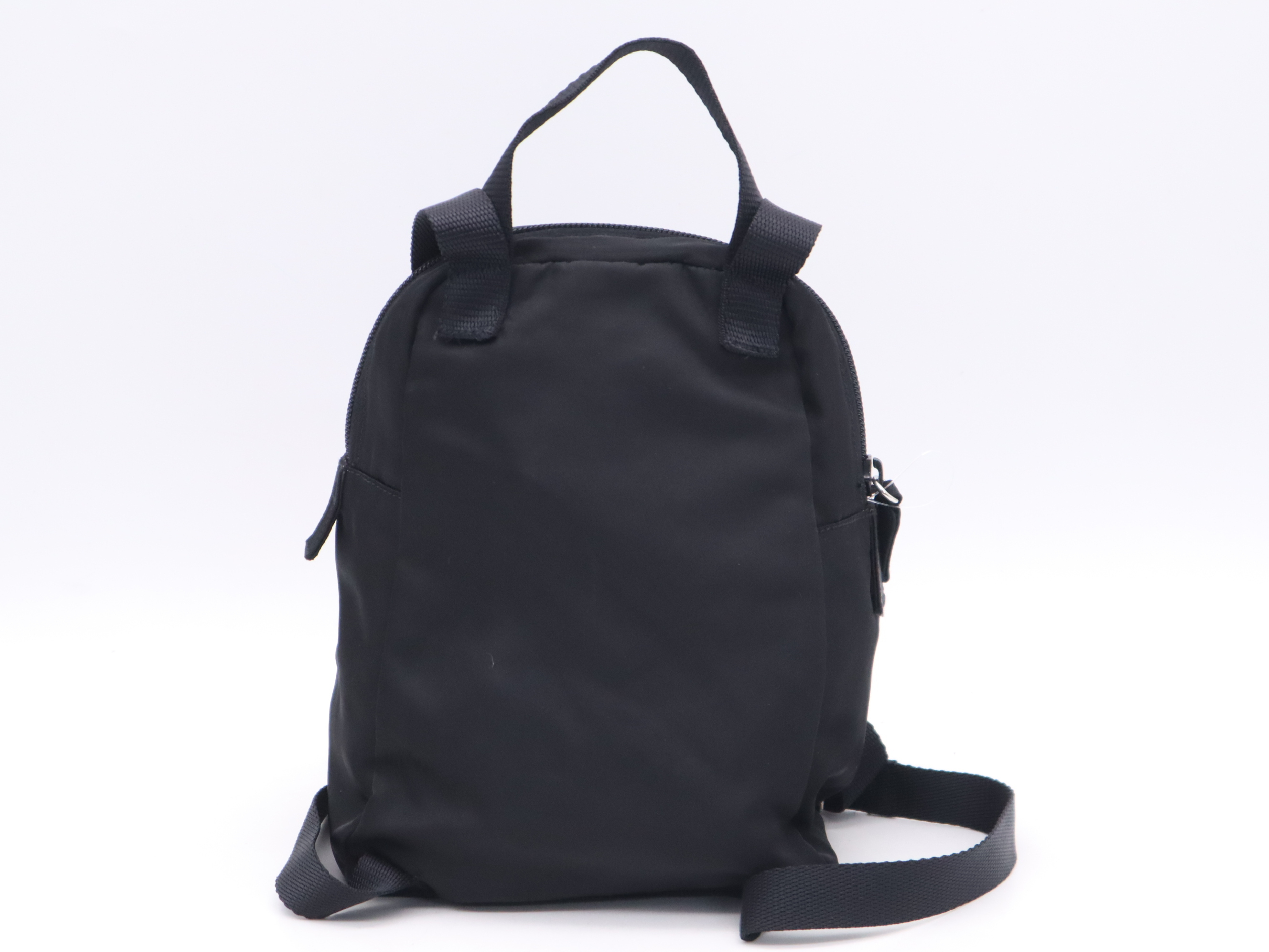 Nylon Triangle Logo Mini Backpack, Black with Silver Hardware and Card Included. — view 2