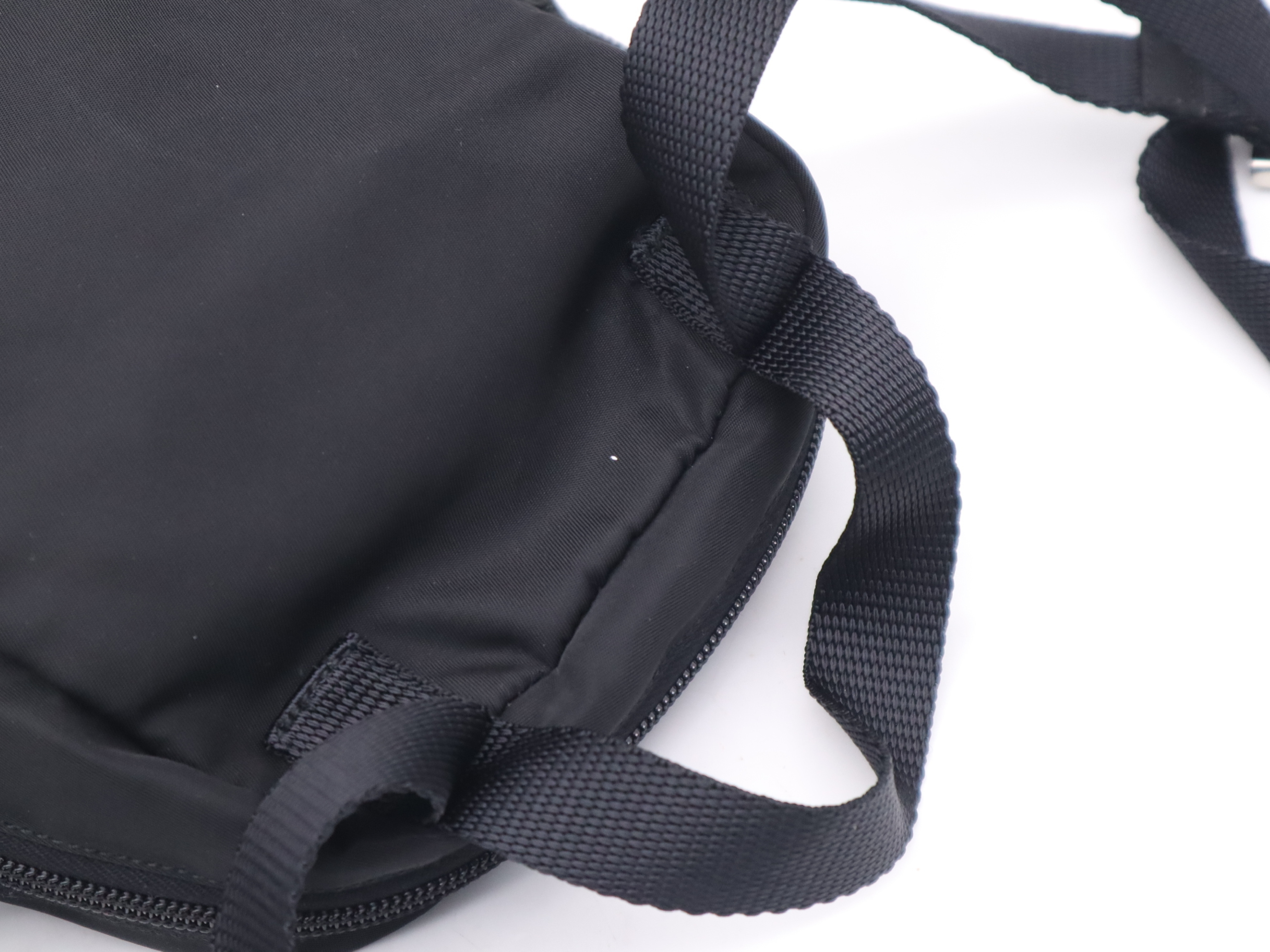 Nylon Triangle Logo Mini Backpack, Black with Silver Hardware and Card Included. — view 7