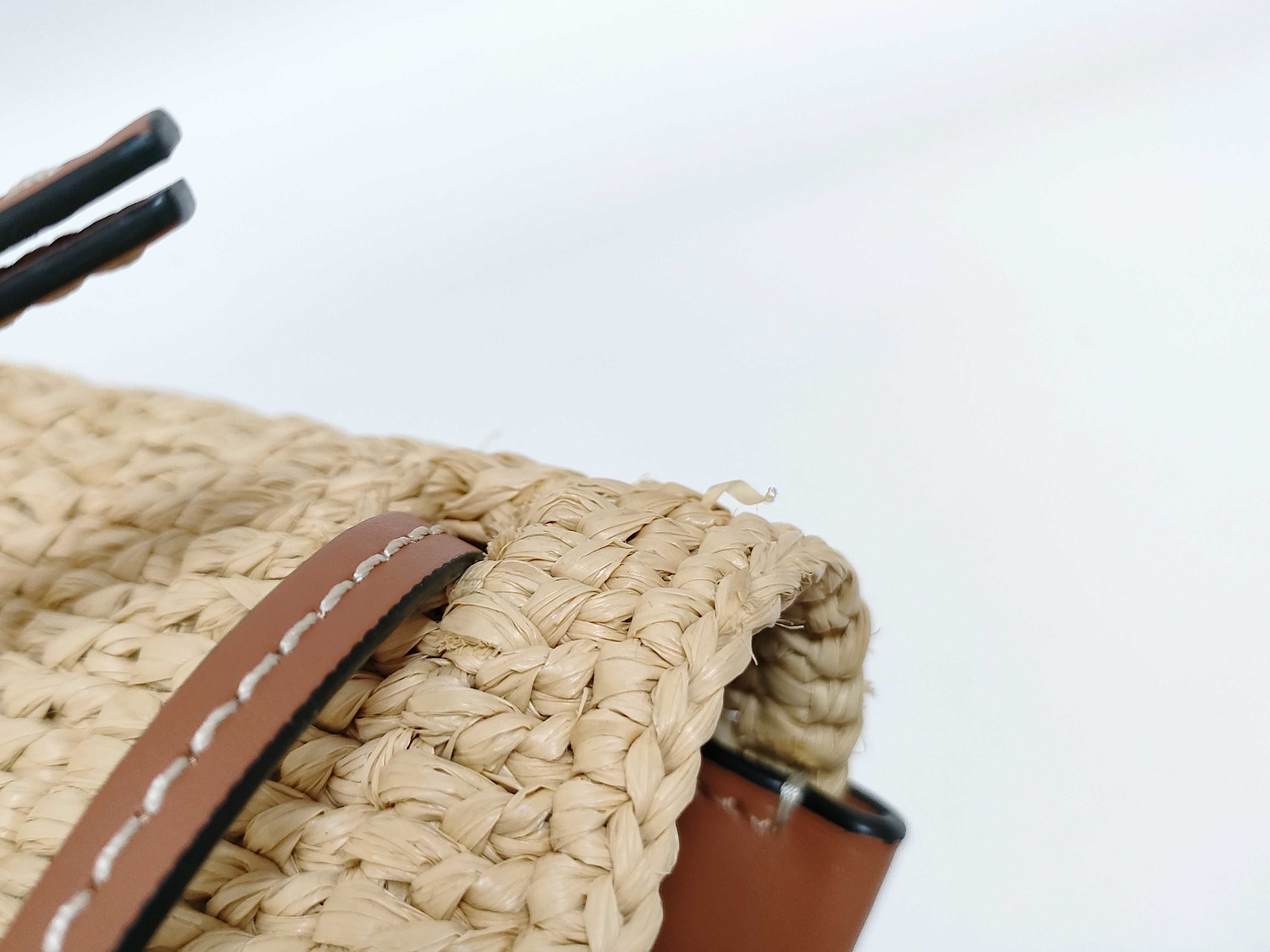 Balloon Ruffle Straw x Leather Shoulder Bag, Brown — view 15