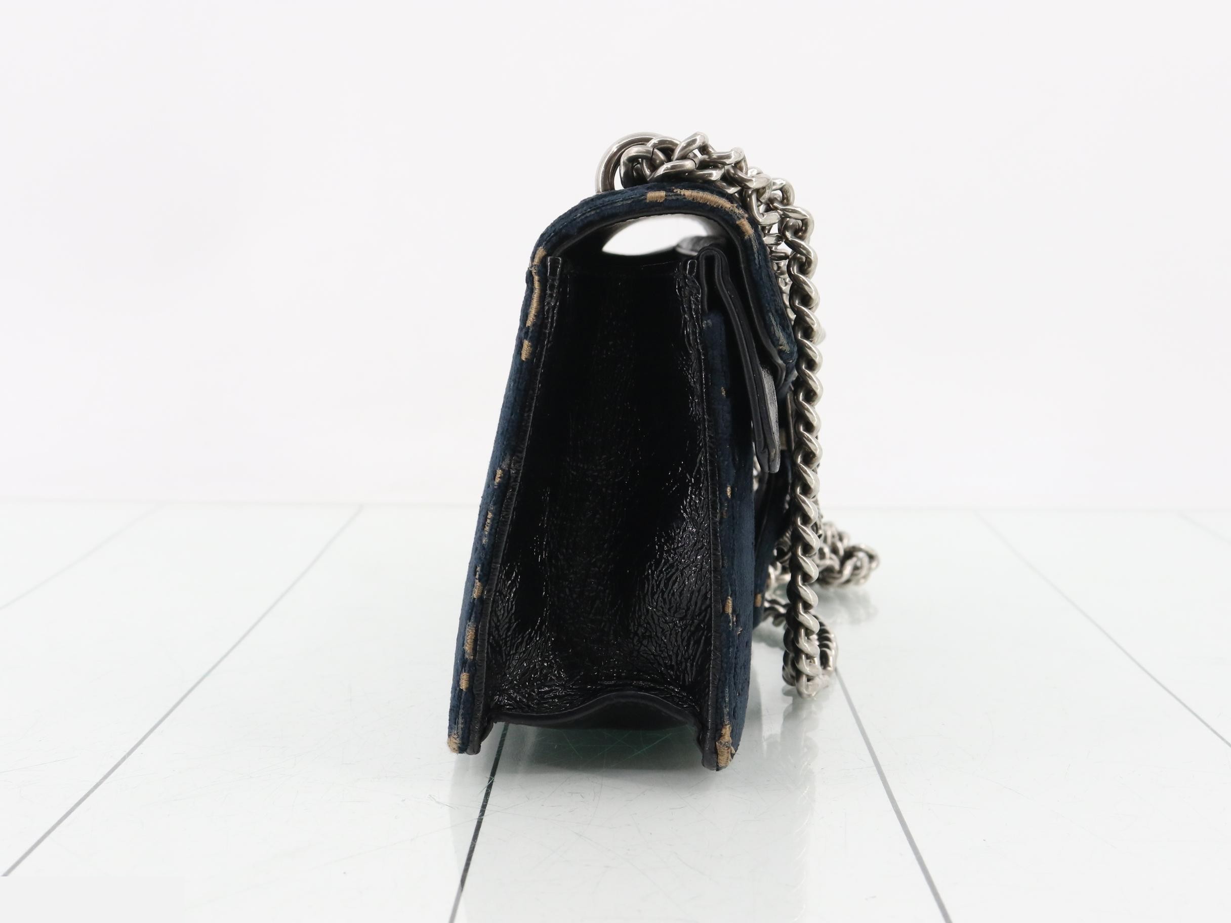 Dionysus Navy Velour GG Chain Shoulder Bag — view 4