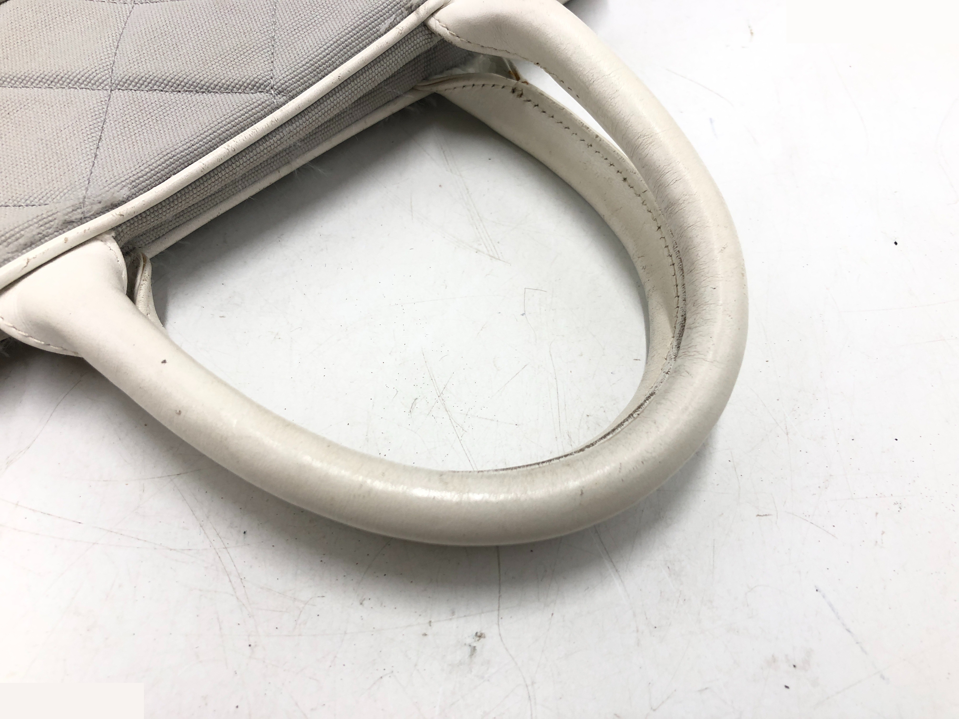 Sport Line Matelassé Mini Boston Bag, Canvas/Leather, Light Gray — view 5