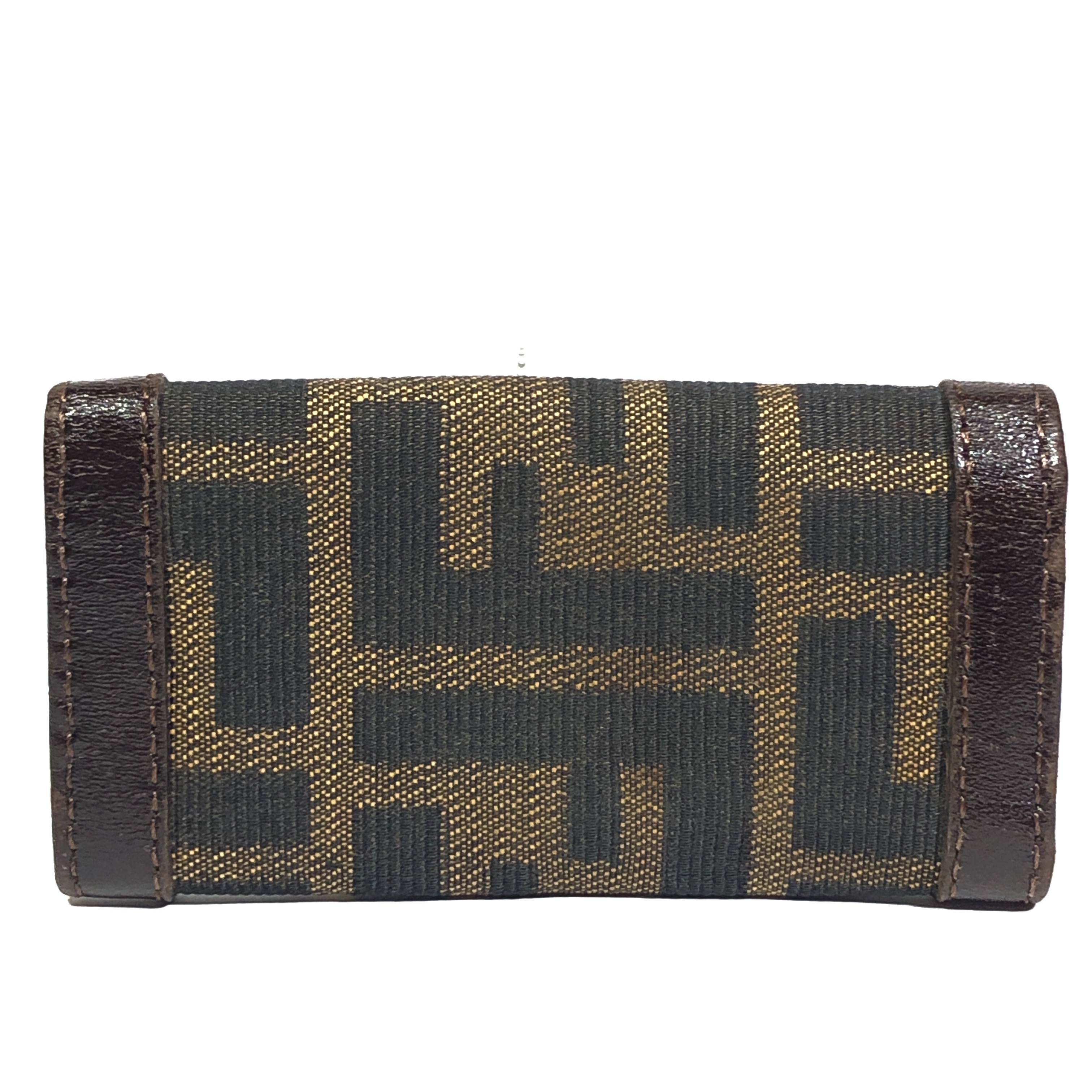 Zucca pattern key case with FF design, 4 hooks, leather and canvas, made in Italy. — view 2
